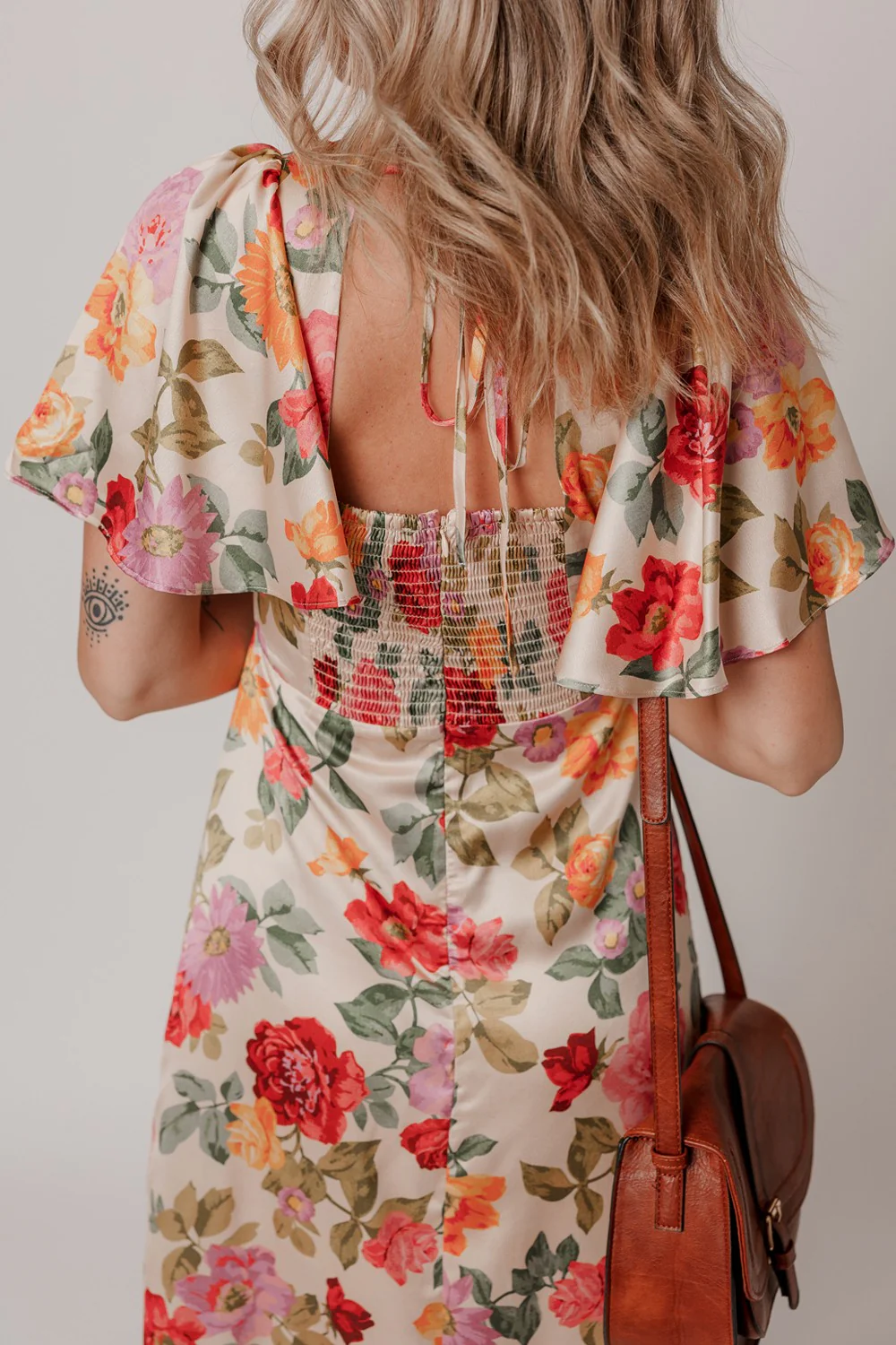 Floral Short Sleeve Tie Back Slit Dress - Image 6
