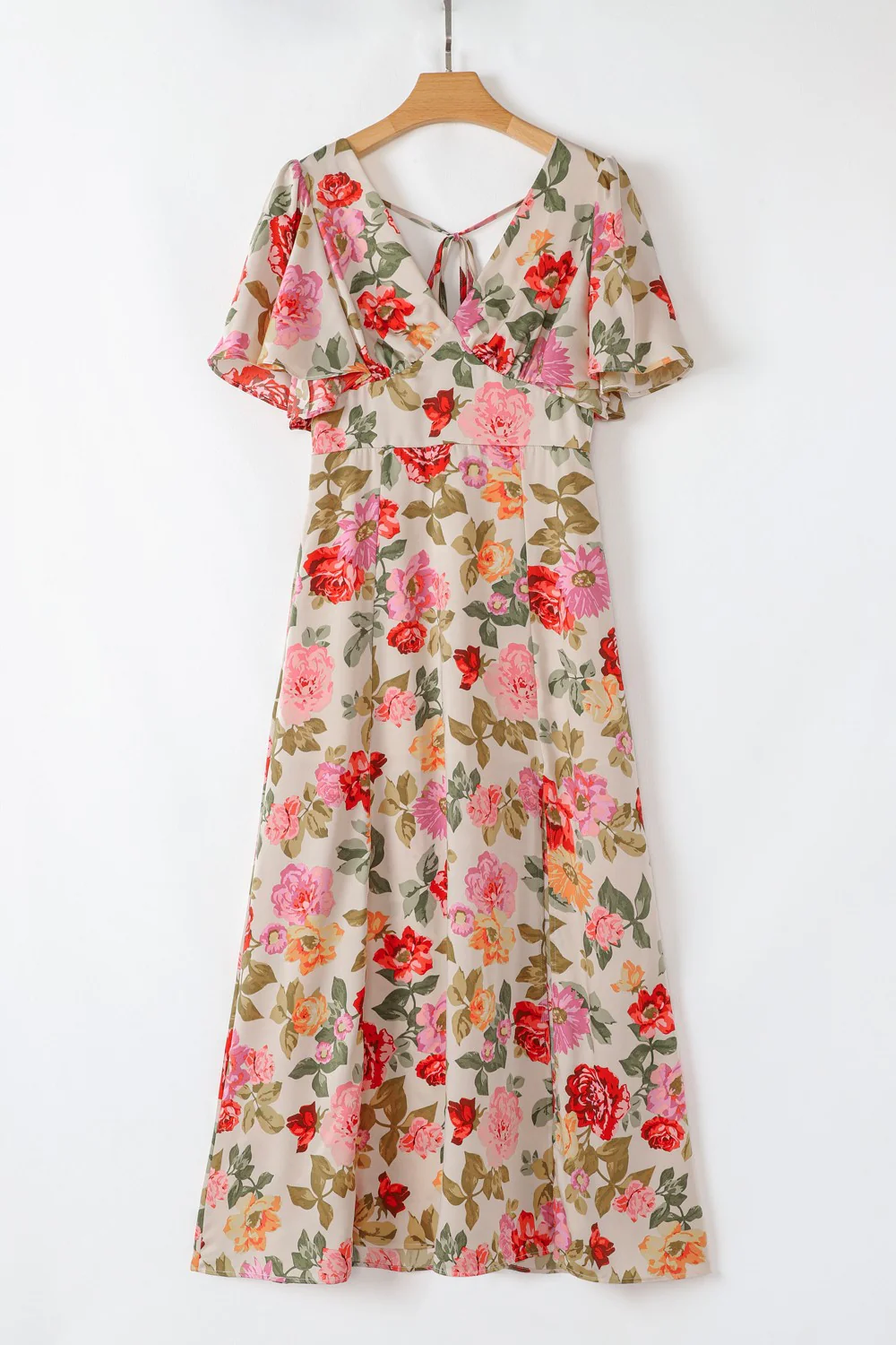 Floral Short Sleeve Tie Back Slit Dress - Image 7