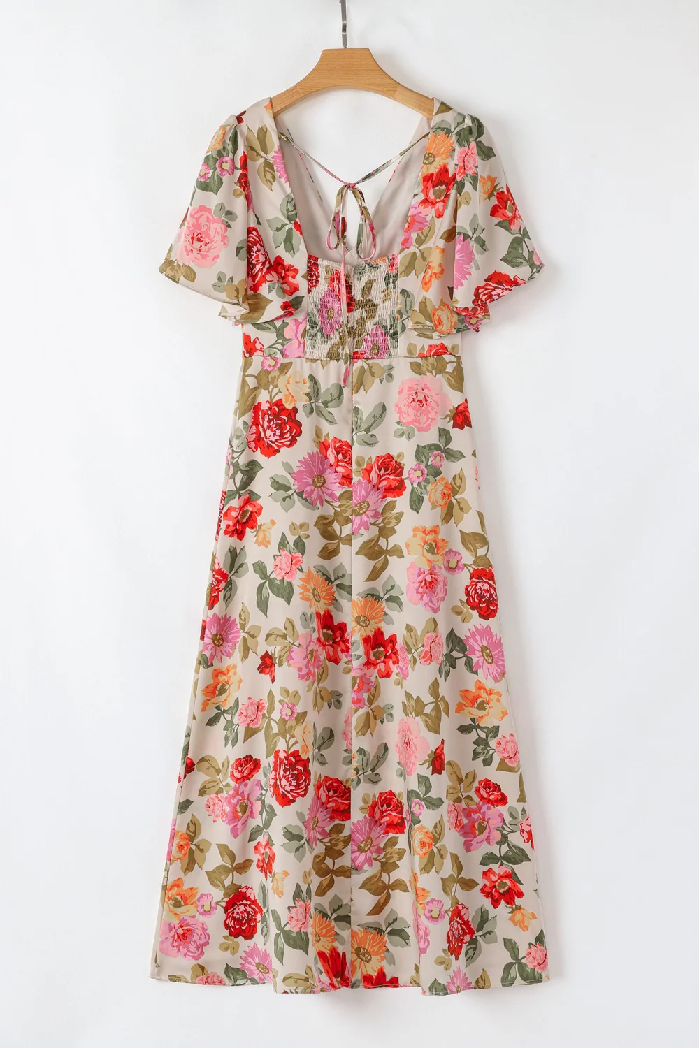 Floral Short Sleeve Tie Back Slit Dress - Image 8