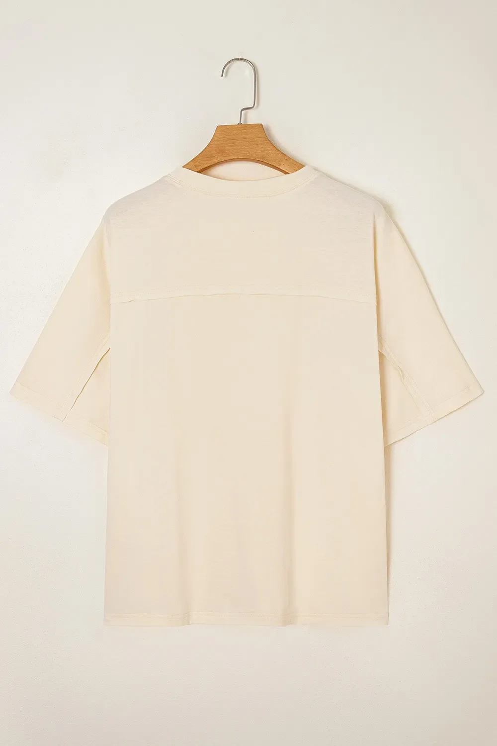 Flower Patched Exposed Stitching Trim Crew Neck Loose Tee - Image 4