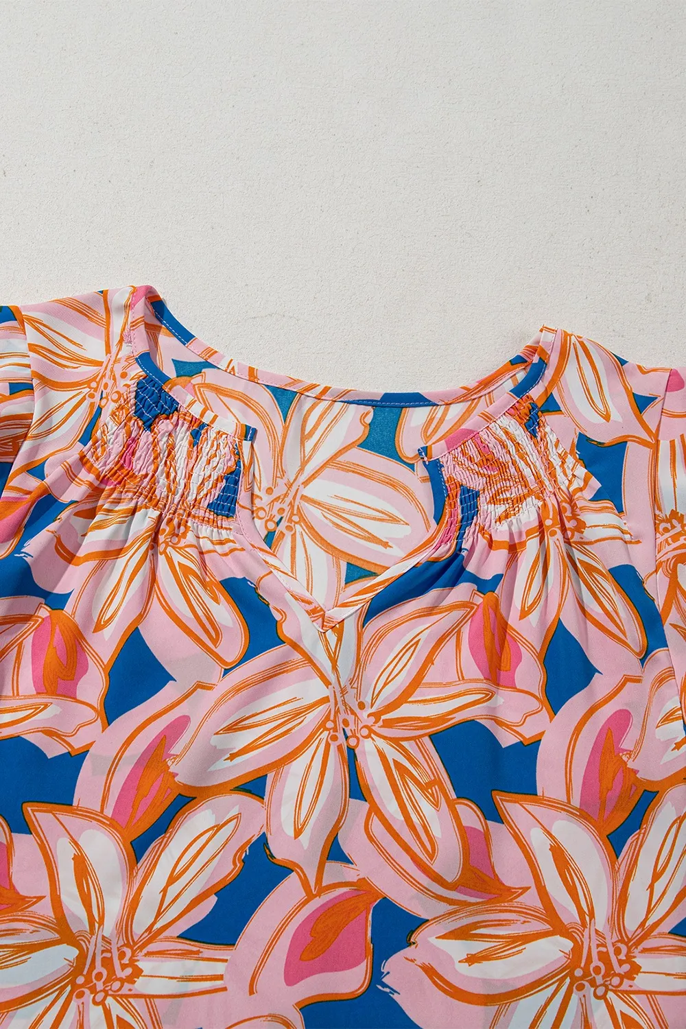 Flower Print Notched Neck Ruffle Sleeve Blouse - Image 11