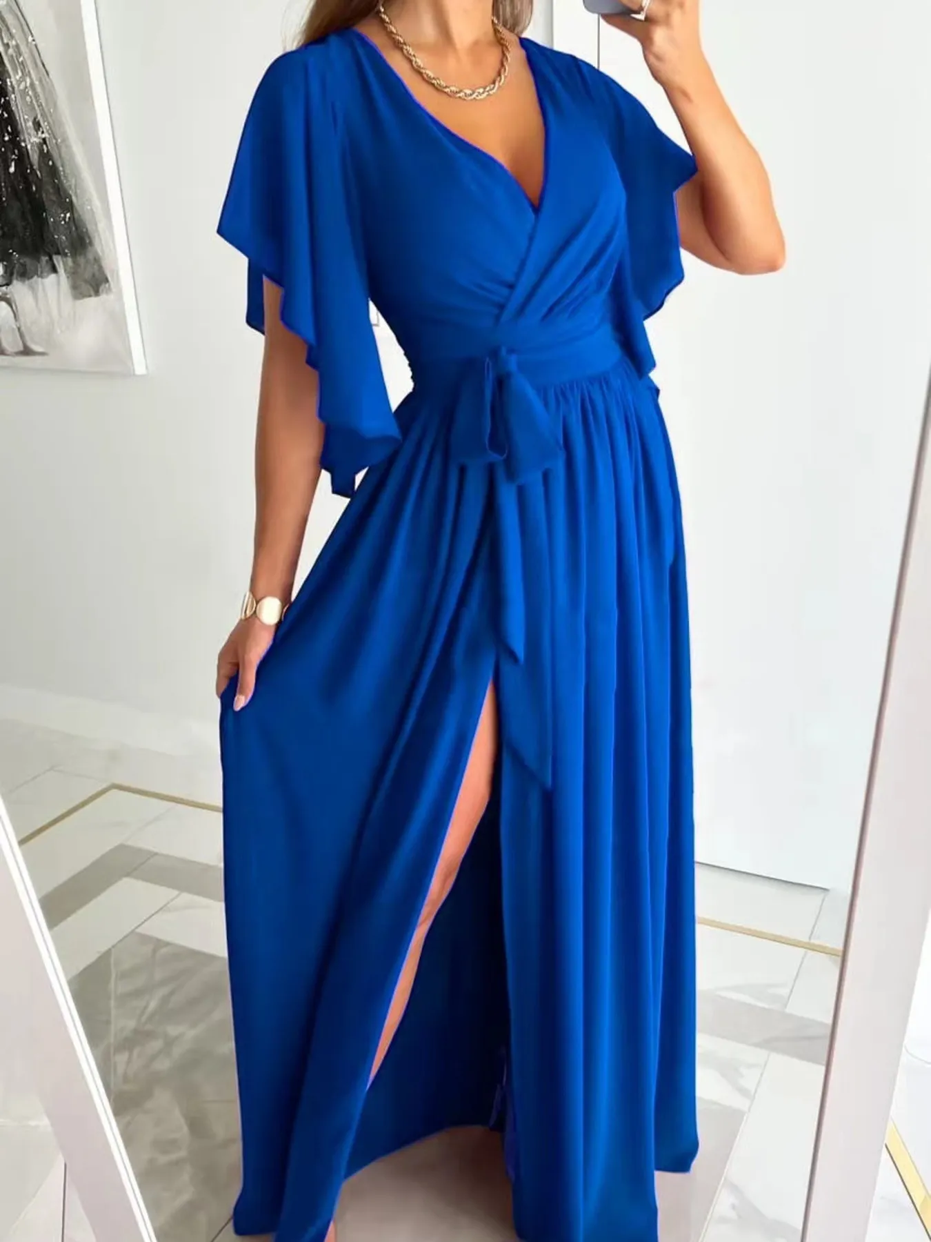 Flutter Sleeve Surplice Tie Waist Dress - Image 4