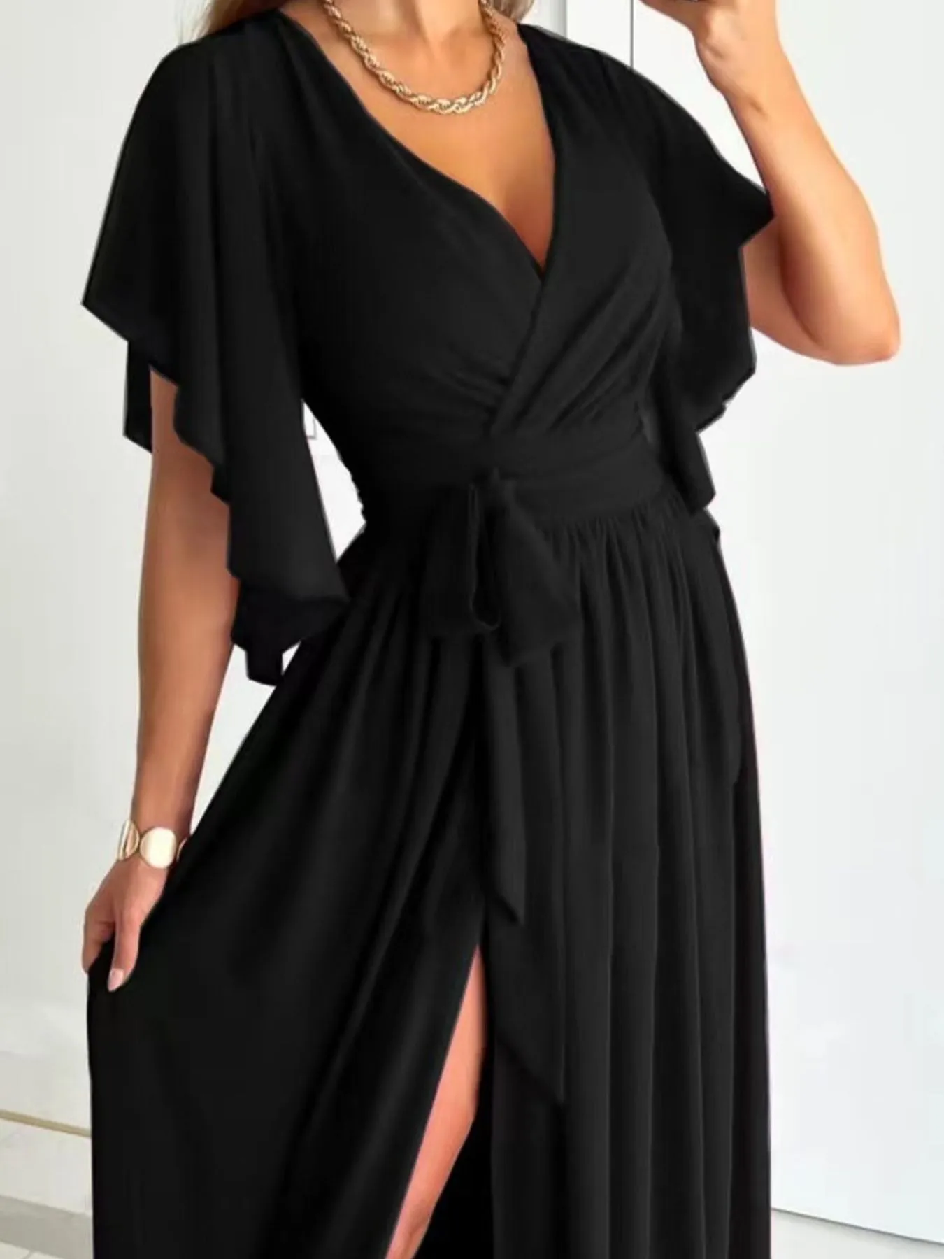 Flutter Sleeve Surplice Tie Waist Dress - Image 9