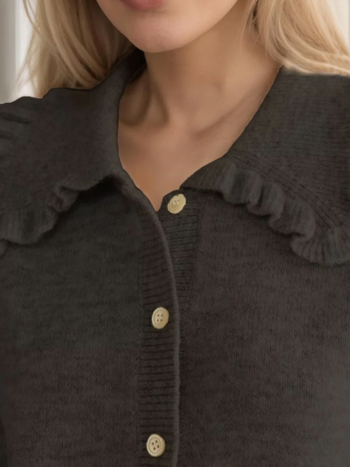 Frill Button Up Collared Neck Long Sleeve Cardigan - Image 13