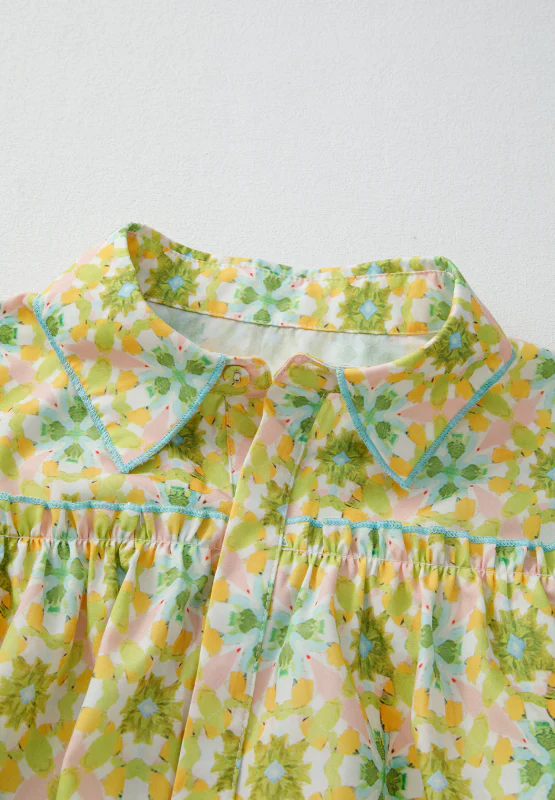 Frill Printed Collared Neck Long Sleeve Blouse - Image 5