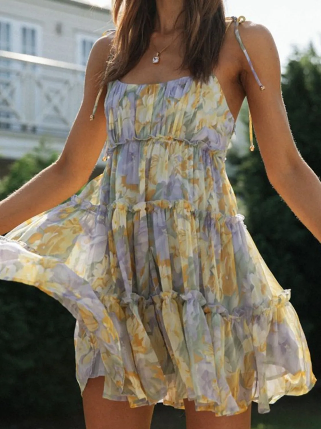 Frill Printed Square Neck Mini Cami Dress - Image 3