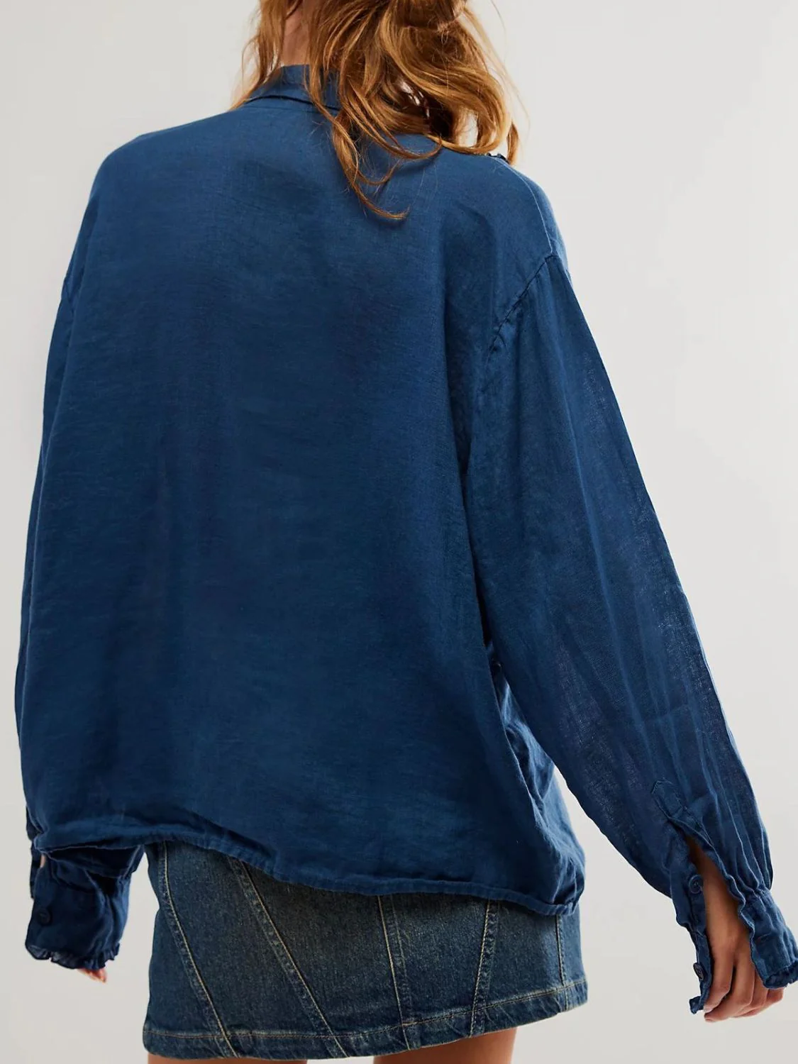 Frill Ruched Collared Neck Long Sleeve Shirt - Image 3