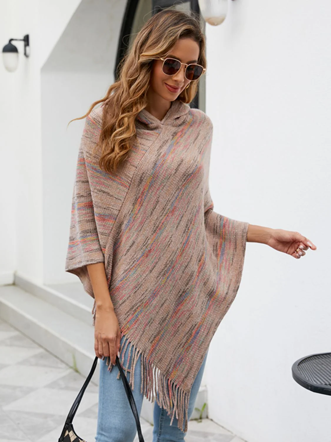 Fringe Hem Hooded Poncho - Image 4