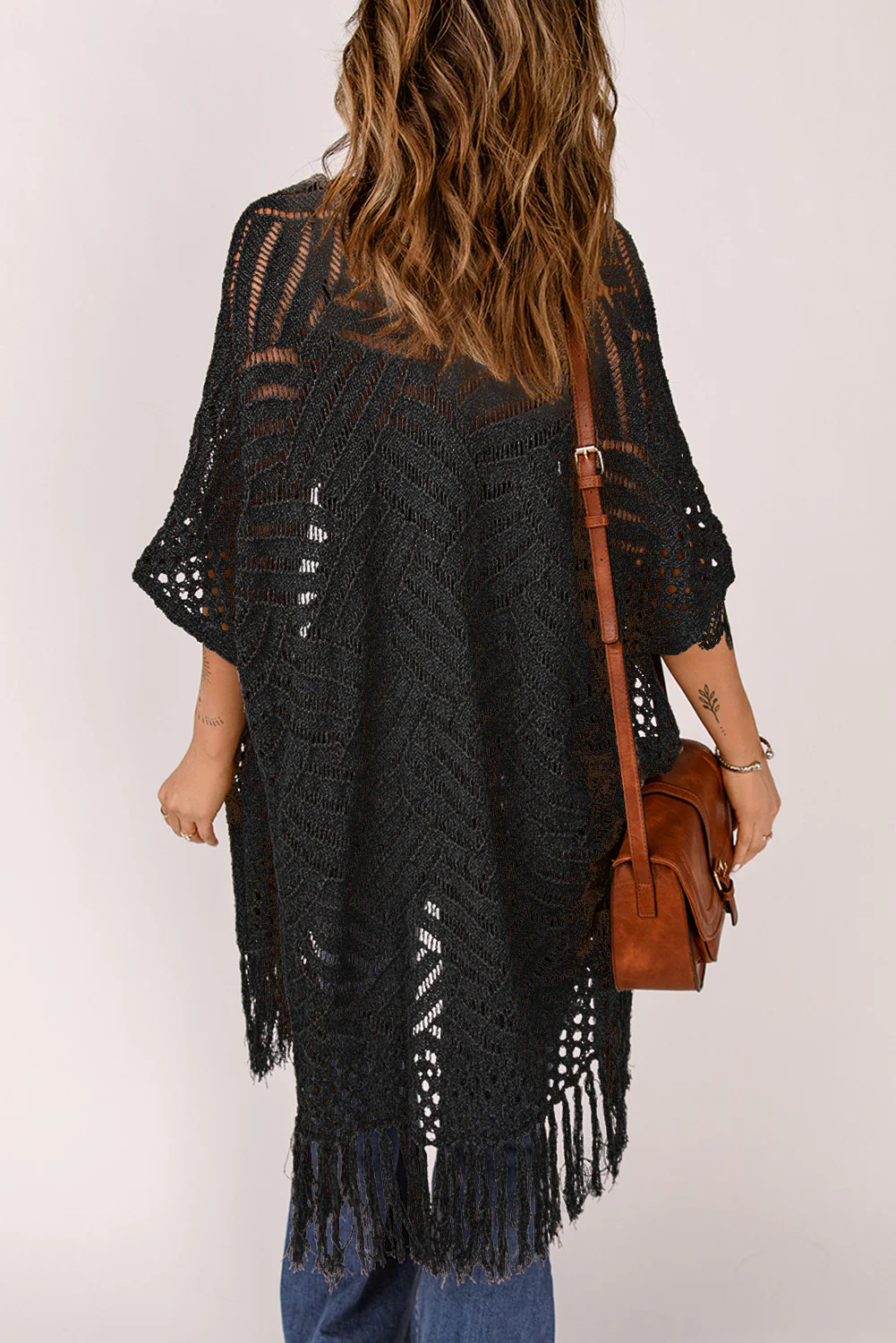 Fringe Hem Slit Open Front Cardigan - Image 2