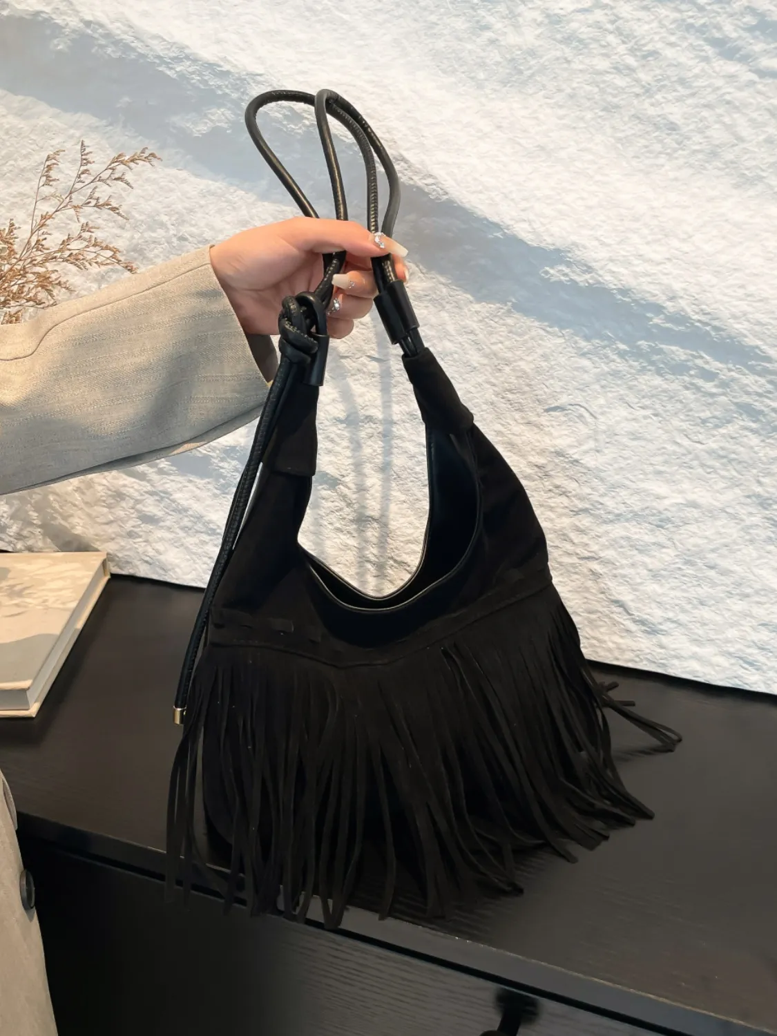 Fringe Knotted Strap Shoulder Bag - Image 3