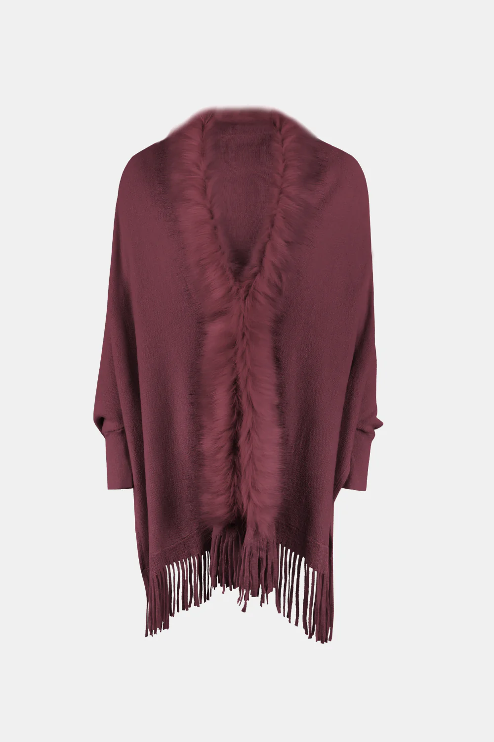 Fringe Open Front Long Sleeve Poncho - Image 5