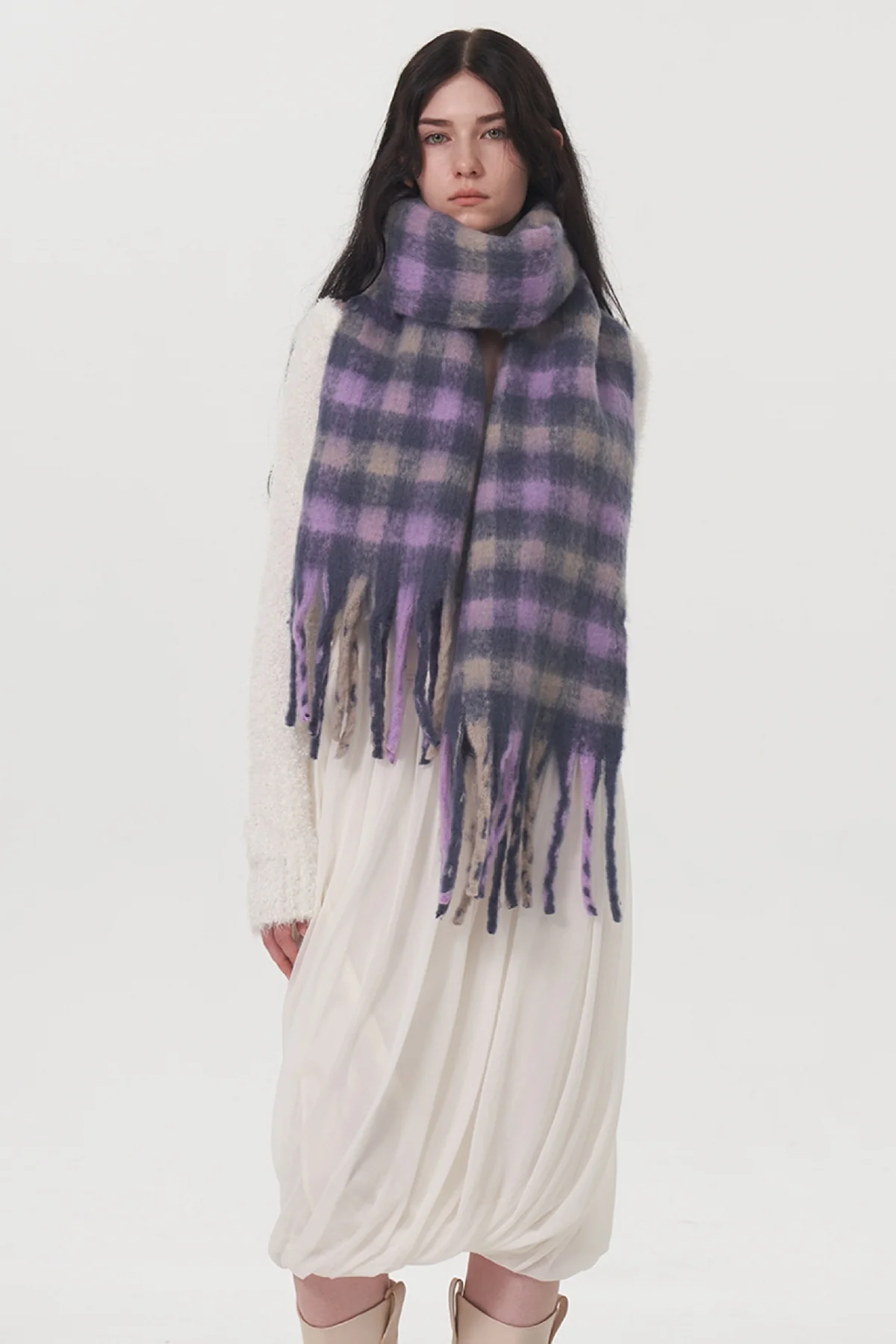 Fringe Plaid Polyester Scarf - Image 4