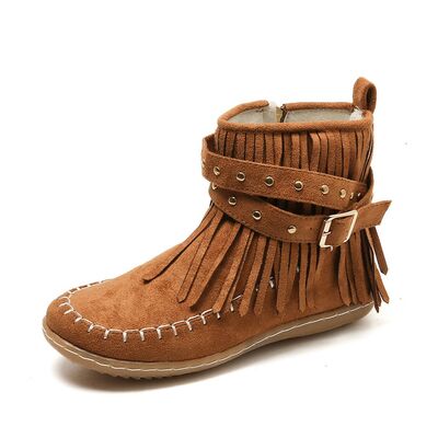 Fringe Studded Suede Flat Boots - Image 11