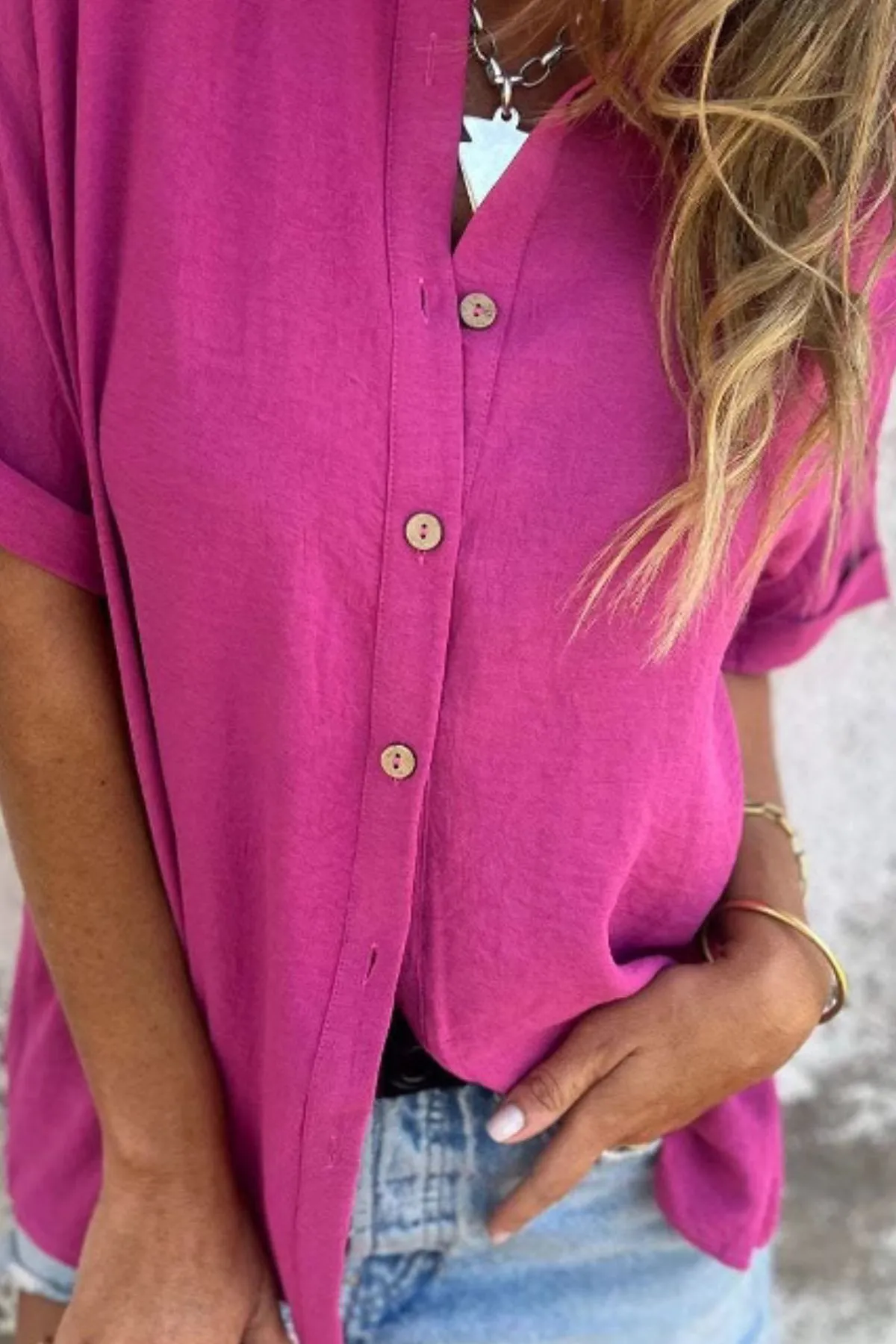 Full Size Casual Button Down Short Sleeve Loose Shirt Plus Size - Image 14