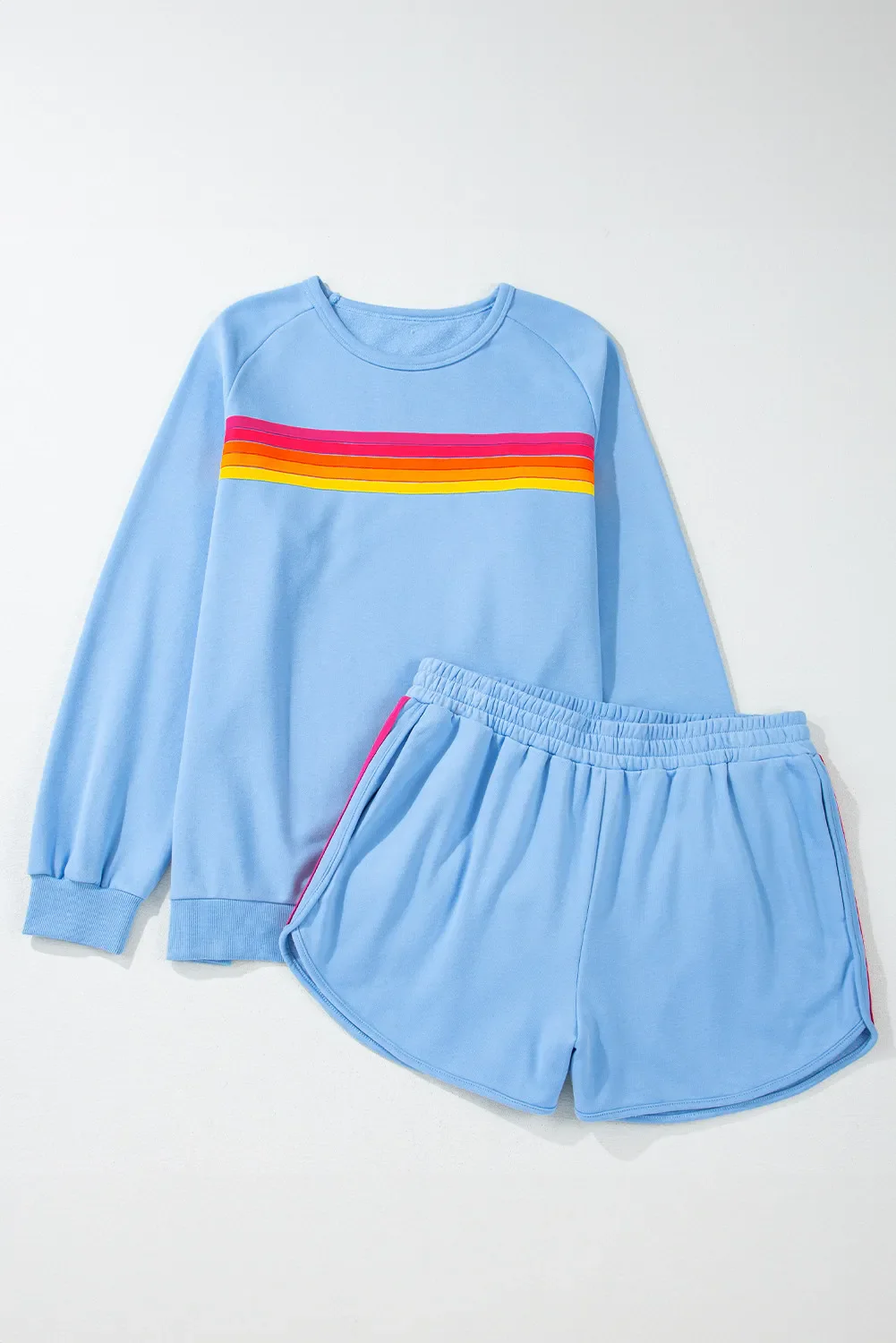 Full Size Contrast Striped Round Neck Top and Shorts Set - Image 5