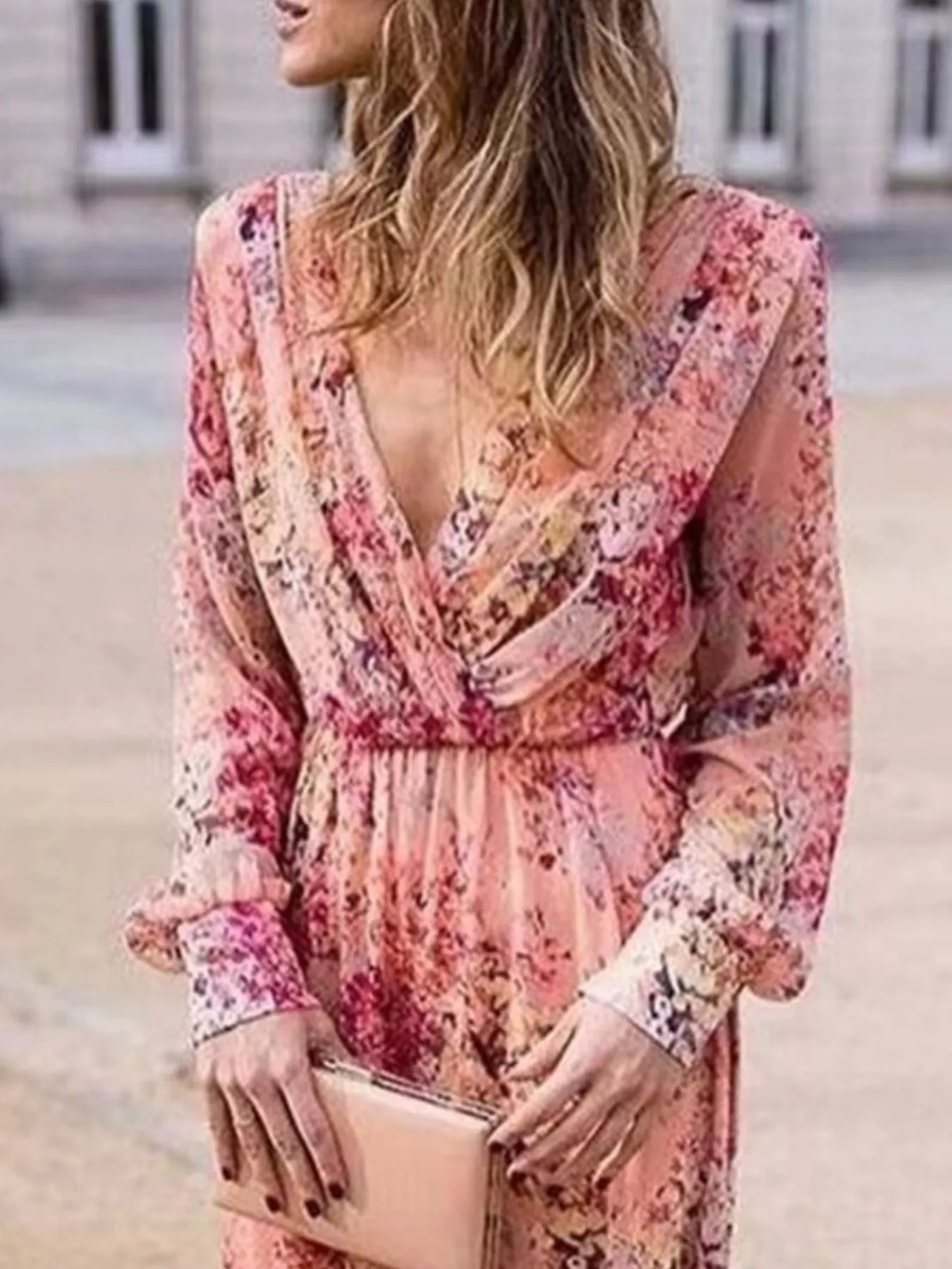 Full Size Floral Print Long Sleeve Maxi Dress Plus Size - Image 2