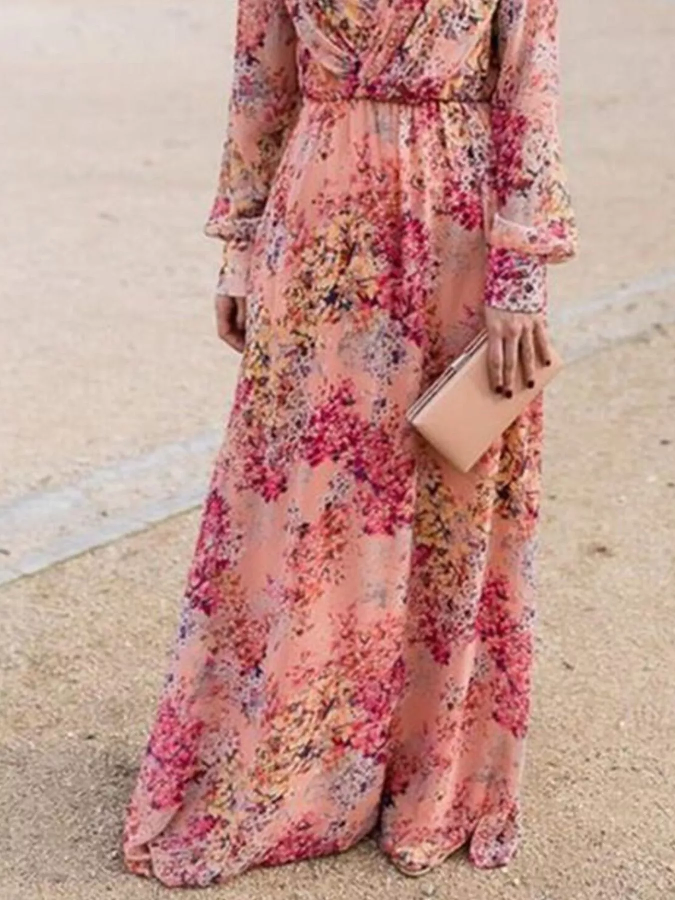 Full Size Floral Print Long Sleeve Maxi Dress Plus Size - Image 3