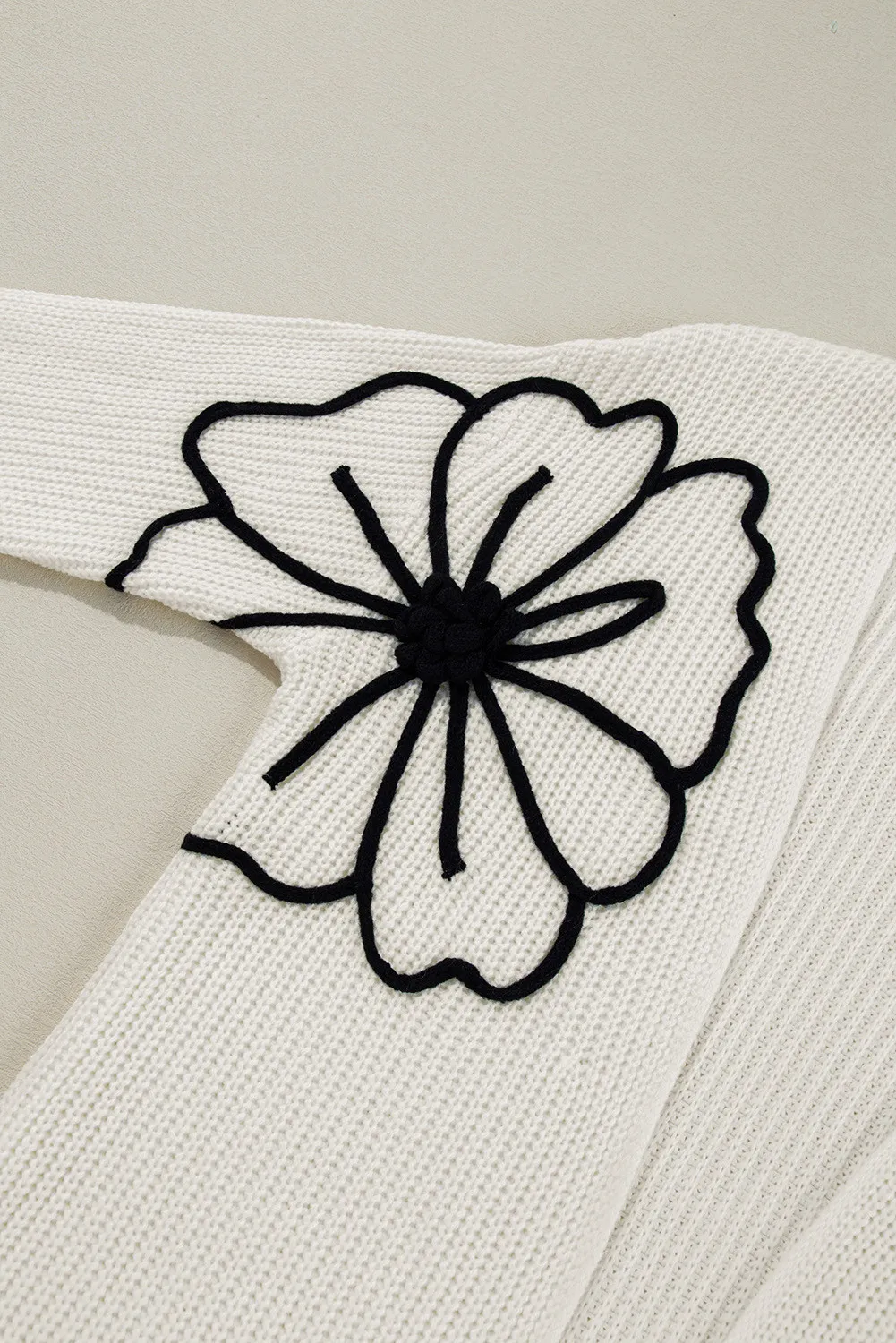 Full Size Flower Open Front Long Sleeve Cardigan - Image 5