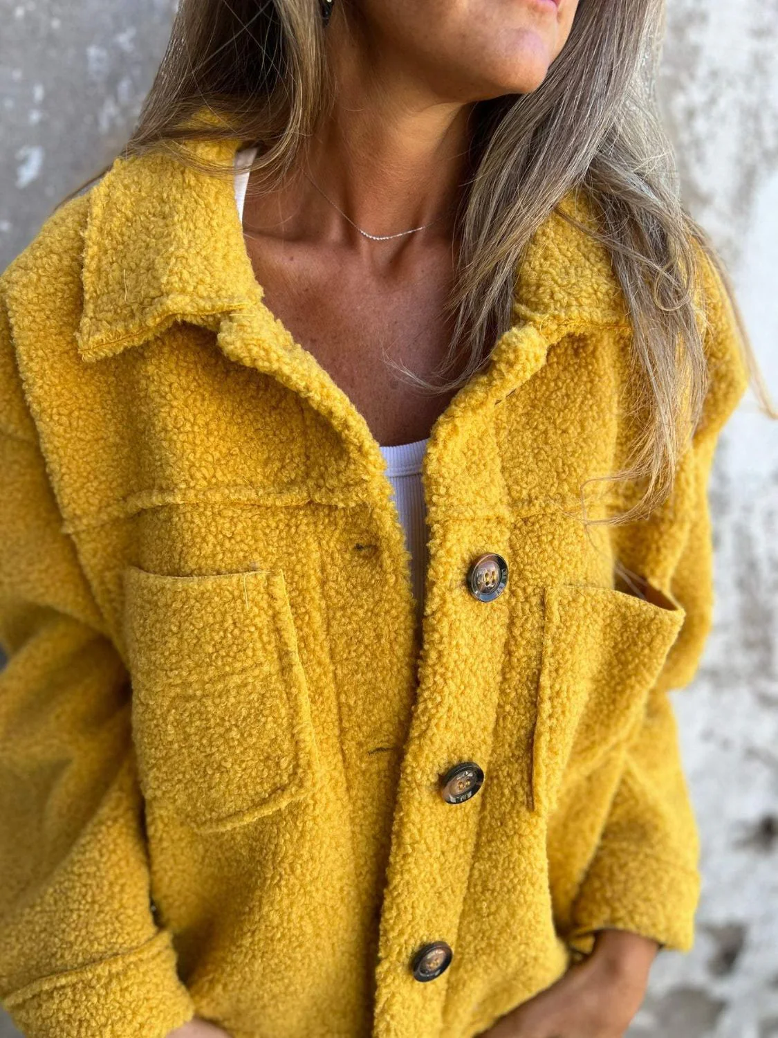 Full Size Fuzzy Button Up Drop Shoulder Jacket - Image 10