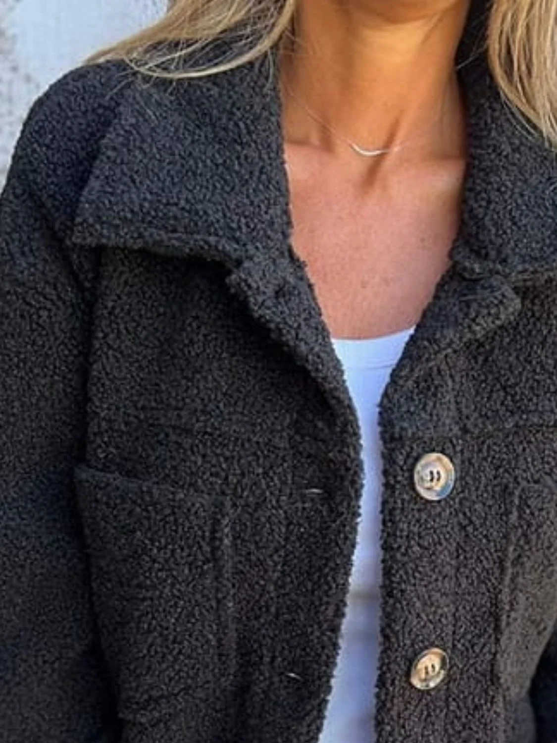 Full Size Fuzzy Button Up Drop Shoulder Jacket - Image 5