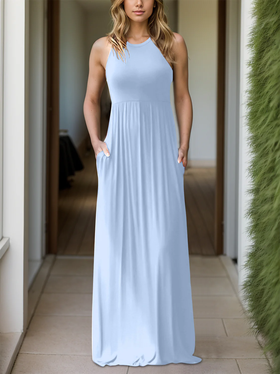 Full Size Grecian Neck Dress with Pockets - Image 5