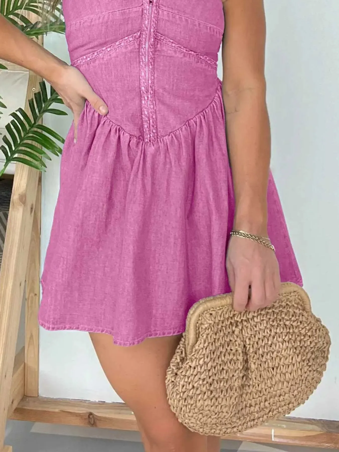 Full Size Lace Up Halter Neck Denim Dress Plus Size - Image 16