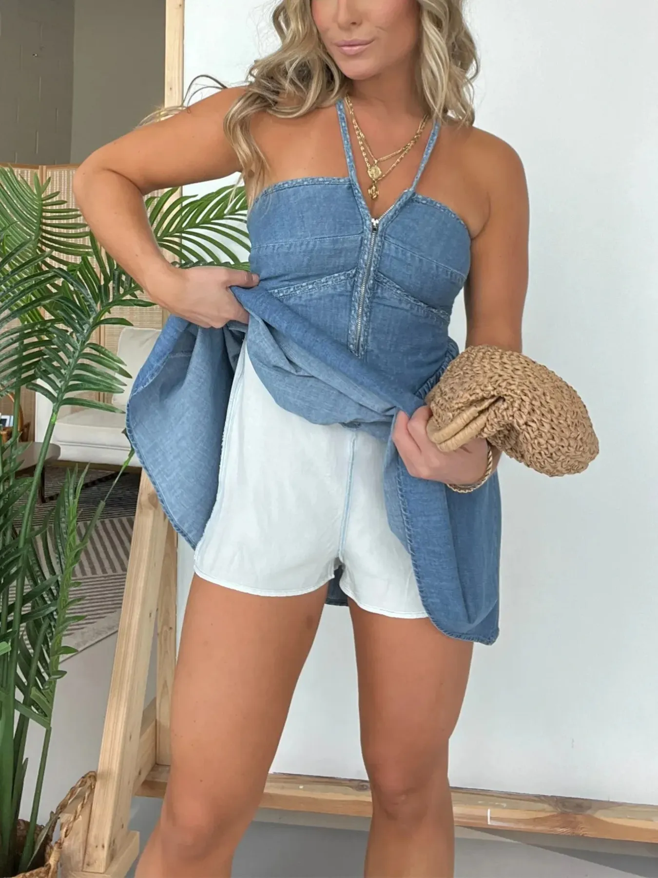 Full Size Lace Up Halter Neck Denim Dress Plus Size - Image 5