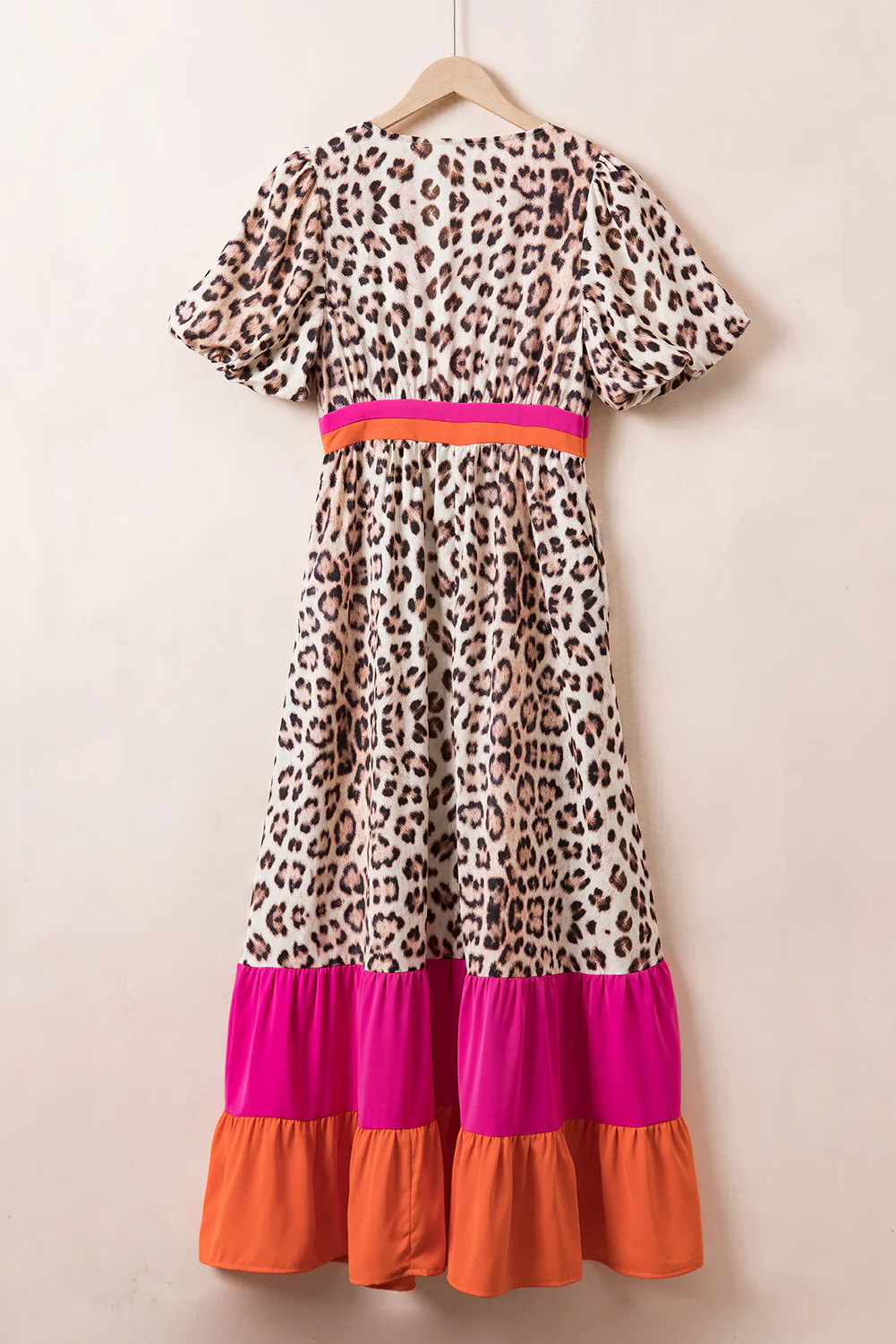 Full Size Leopard V-Neck Half Sleeve Maxi Dress - Image 4