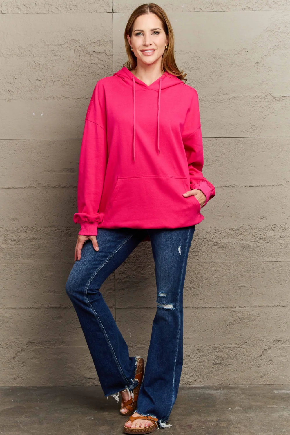 Full Size Long Sleeve Dropped Shoulder Hoodie - Image 11