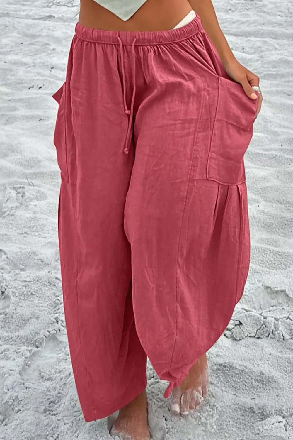 Full Size Pocketed Drawstring Wide Leg Pants - Image 12