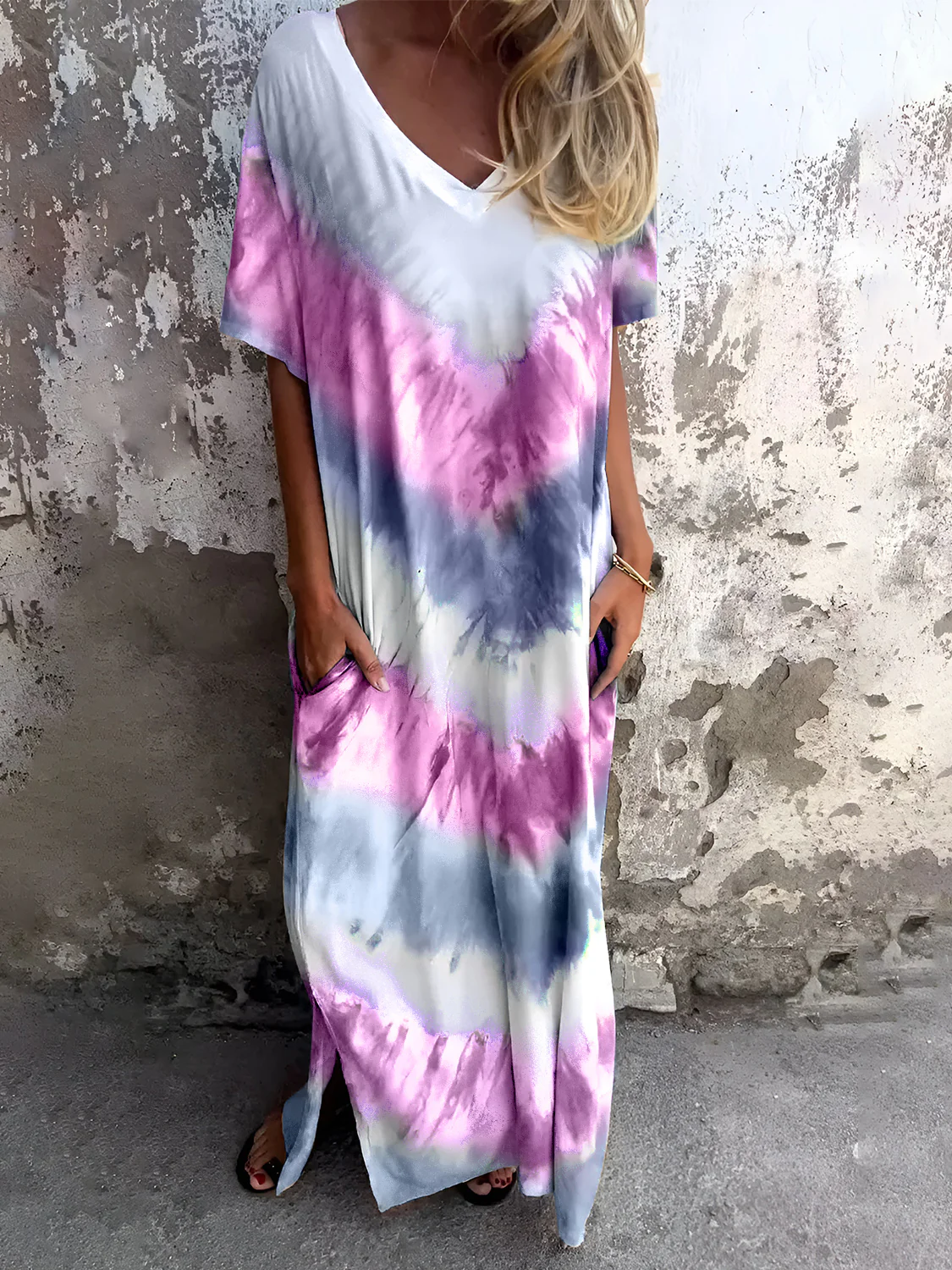 Full Size Pocketed Tie-Dye Short Sleeve Dress - Image 10
