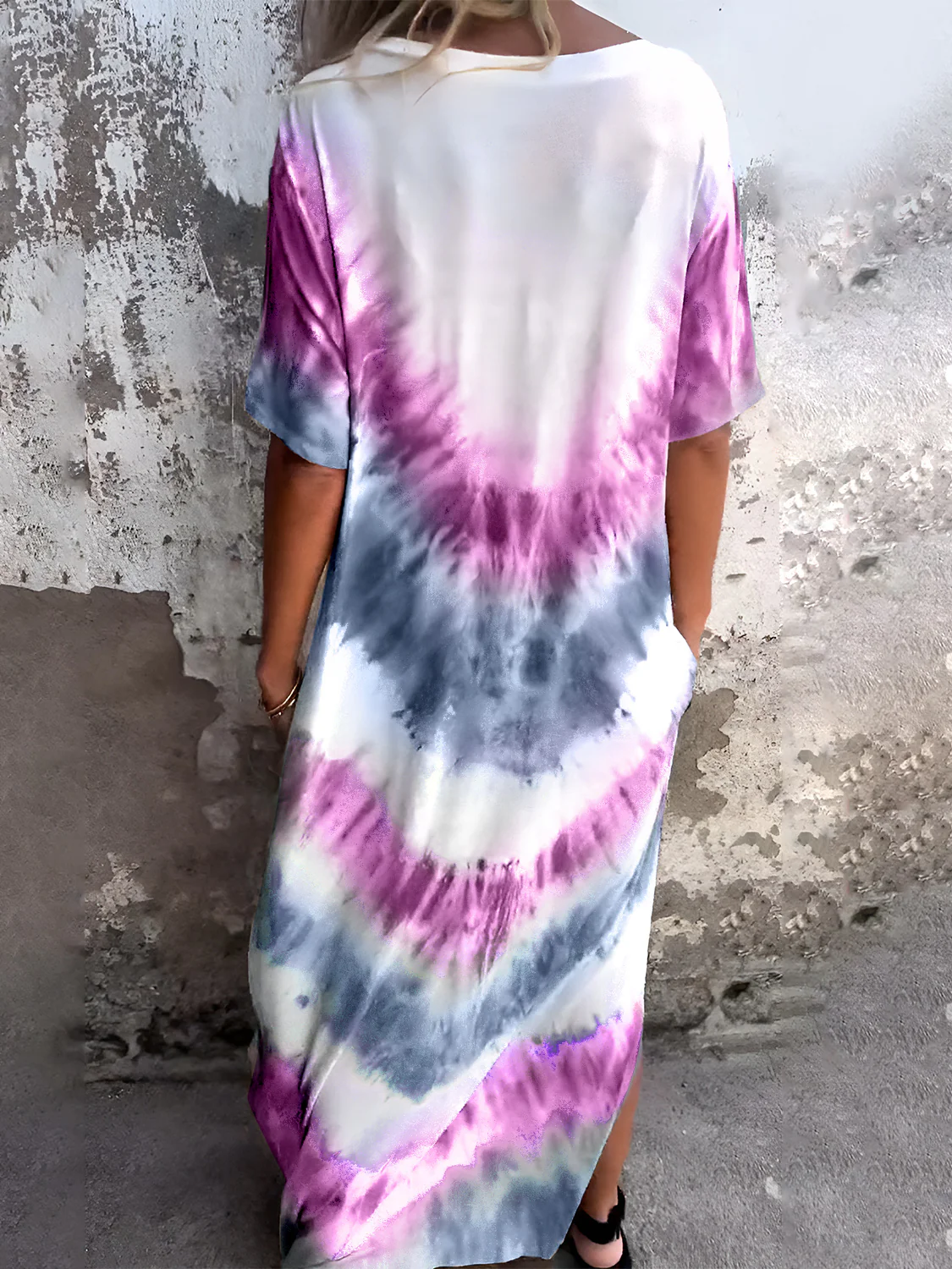 Full Size Pocketed Tie-Dye Short Sleeve Dress - Image 11