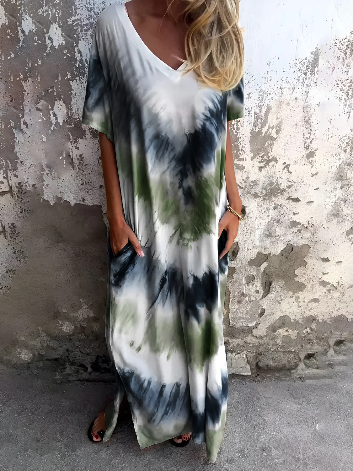 Full Size Pocketed Tie-Dye Short Sleeve Dress - Image 13