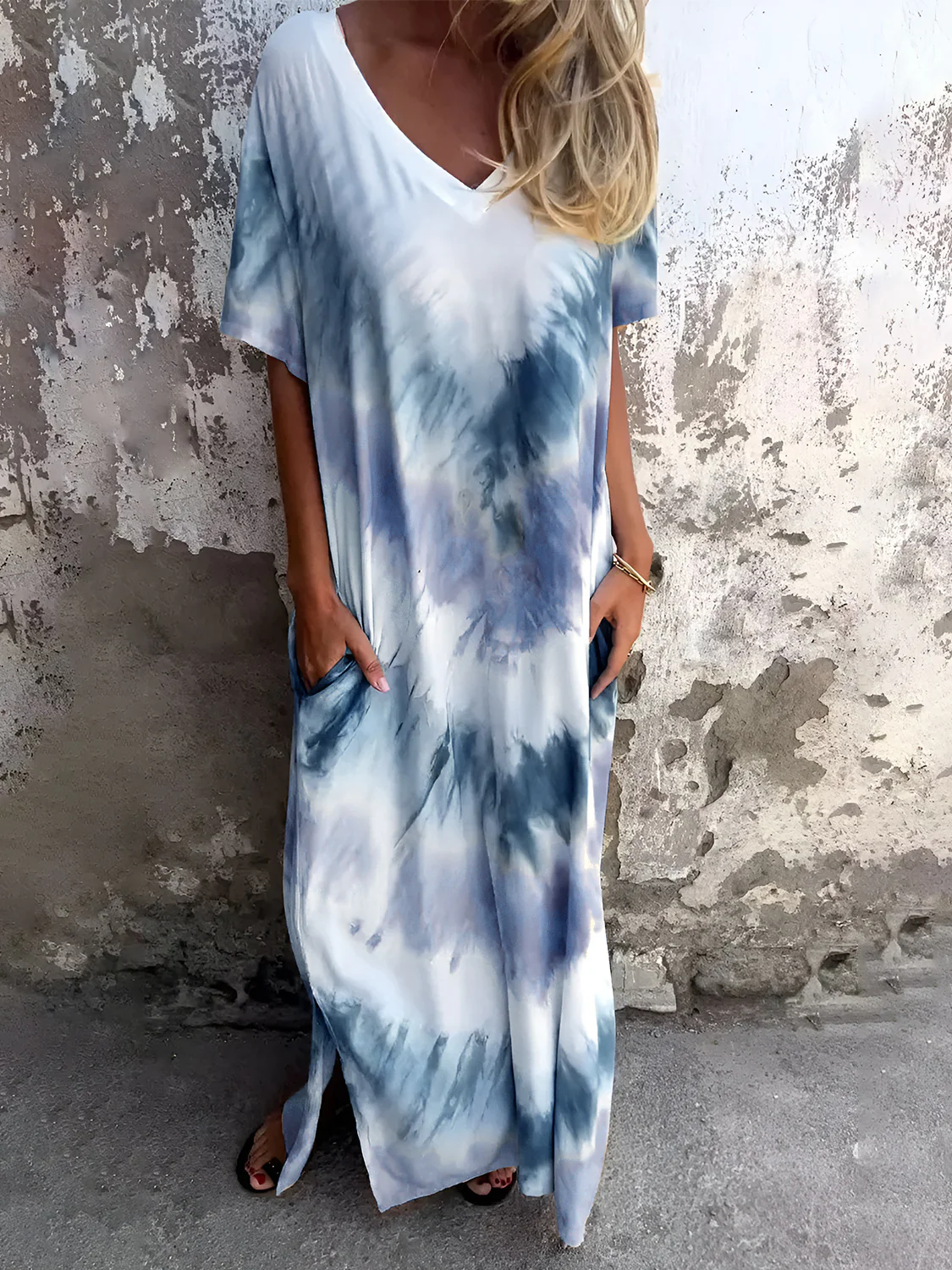 Full Size Pocketed Tie-Dye Short Sleeve Dress - Image 16