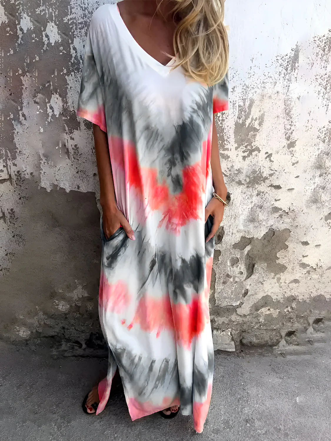 Full Size Pocketed Tie-Dye Short Sleeve Dress - Image 4