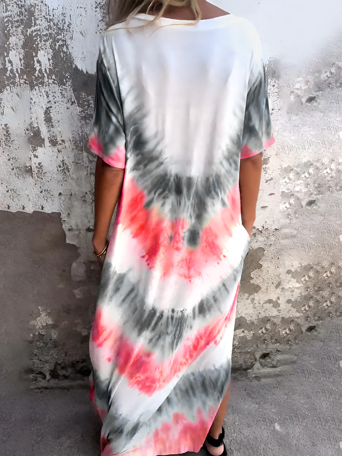 Full Size Pocketed Tie-Dye Short Sleeve Dress - Image 5