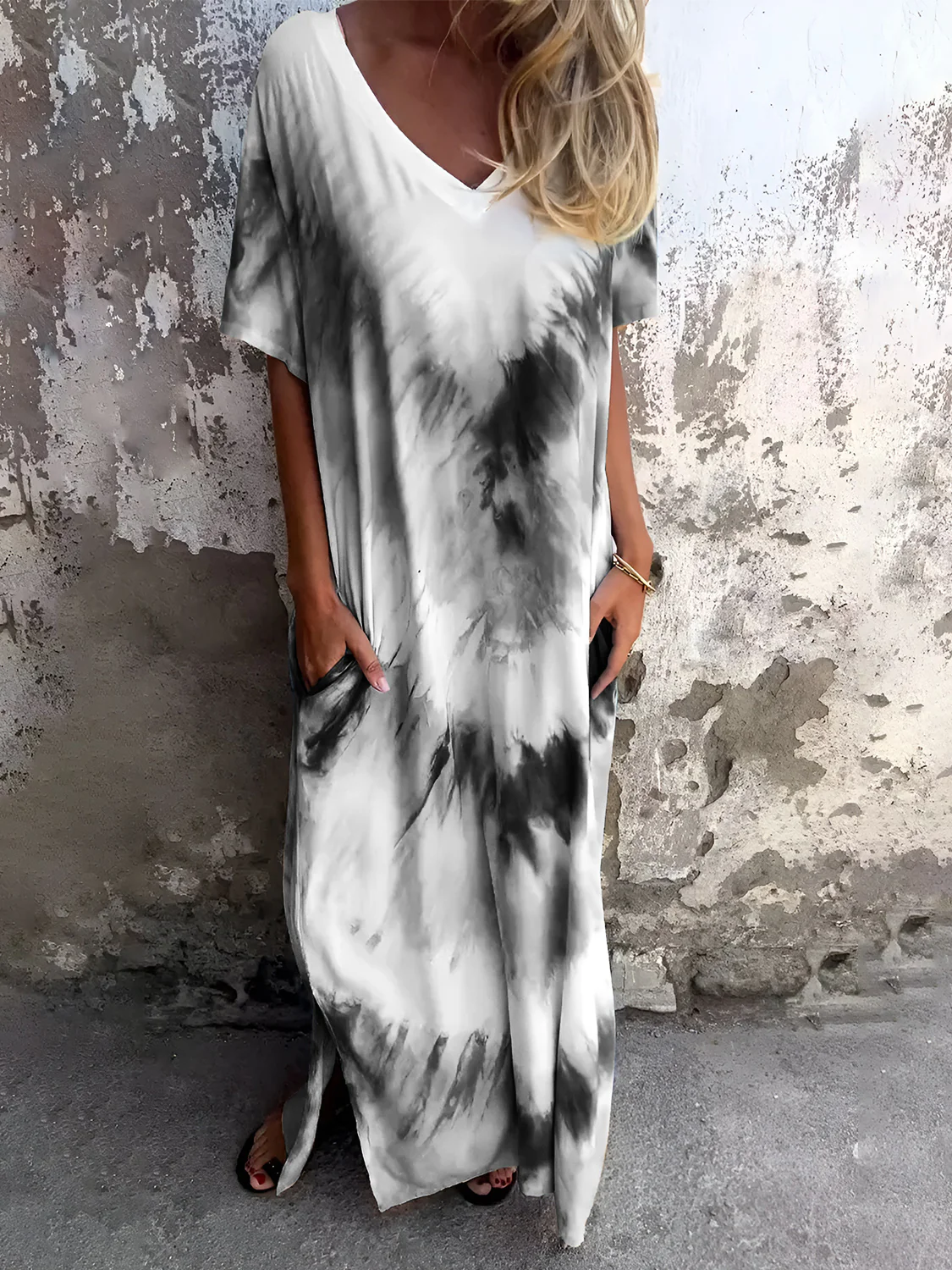 Full Size Pocketed Tie-Dye Short Sleeve Dress - Image 7
