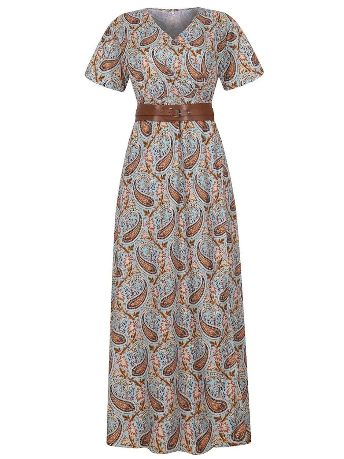 Full Size Printed V-Neck Short Sleeve Maxi Dress Plus Size - Image 4