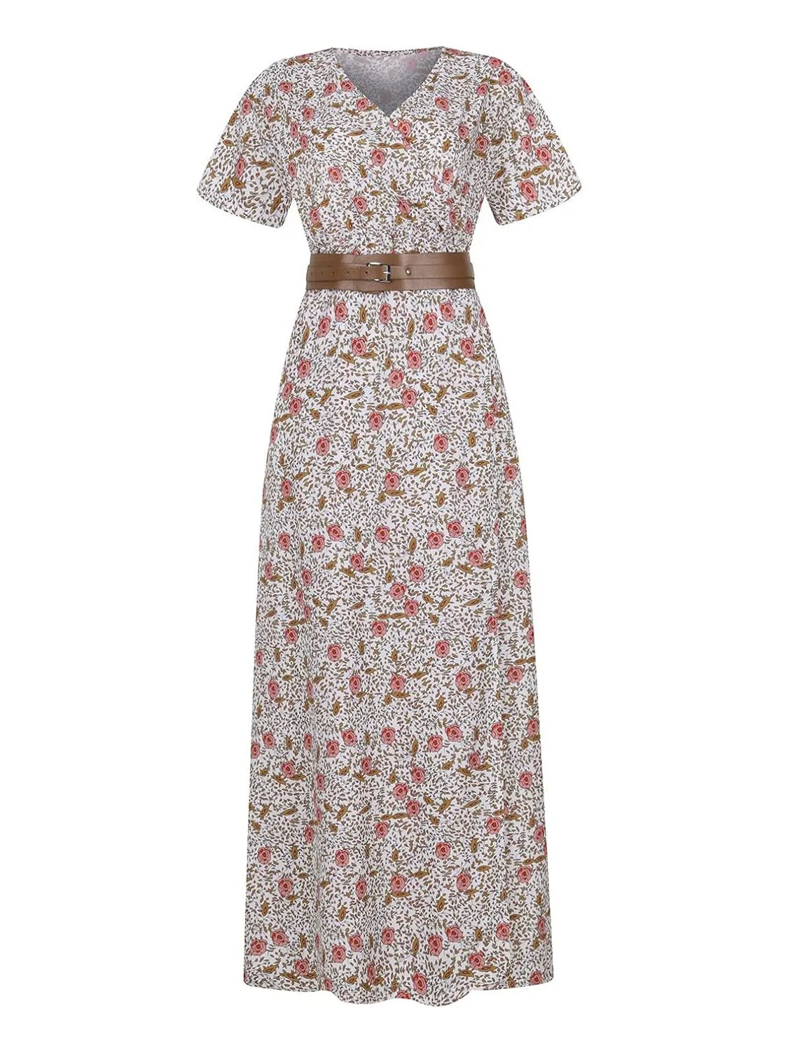 Full Size Printed V-Neck Short Sleeve Maxi Dress Plus Size - Image 7