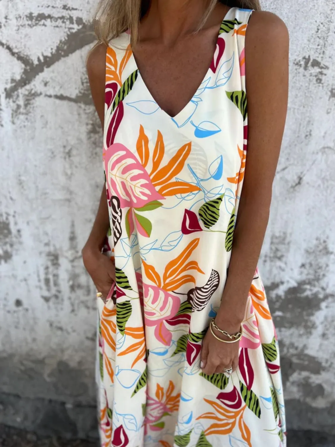 Full Size Printed V-Neck Sleeveless Dress Plus Size - Image 2