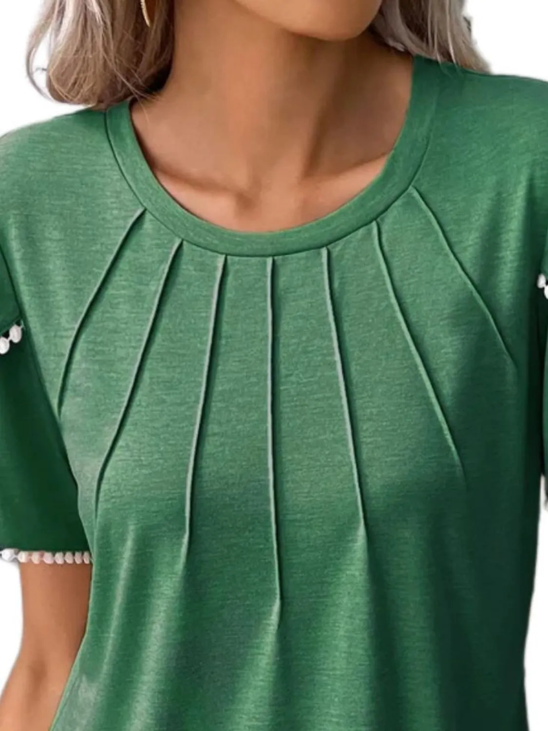 Full Size Round Neck Petal Sleeve Blouse Plus Size - Image 12