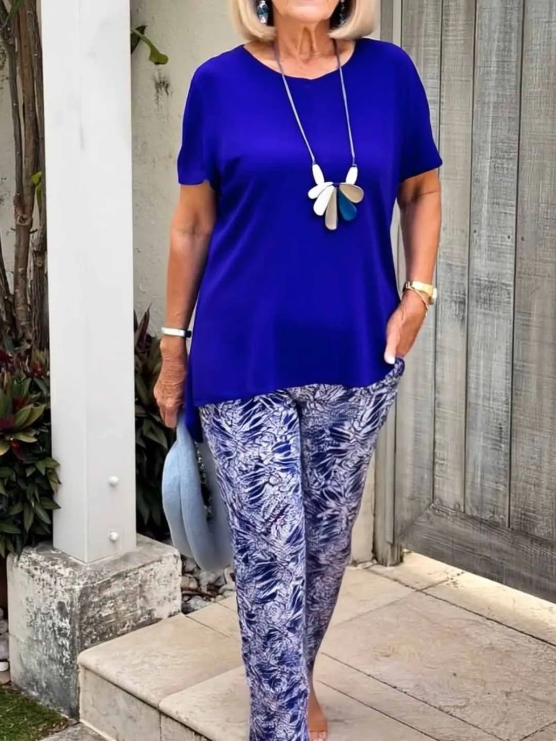 Full Size Round Neck Short Sleeve Top and Pants Set Plus Size - Image 5