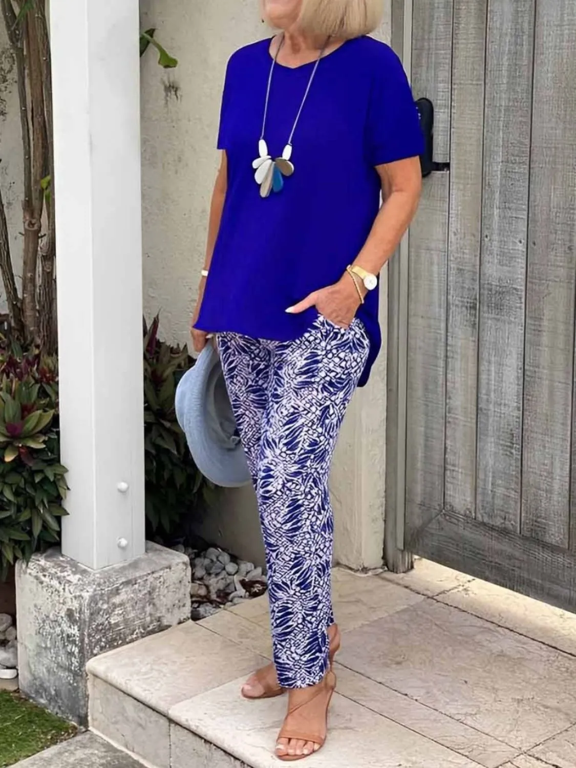 Full Size Round Neck Short Sleeve Top and Pants Set Plus Size - Image 8