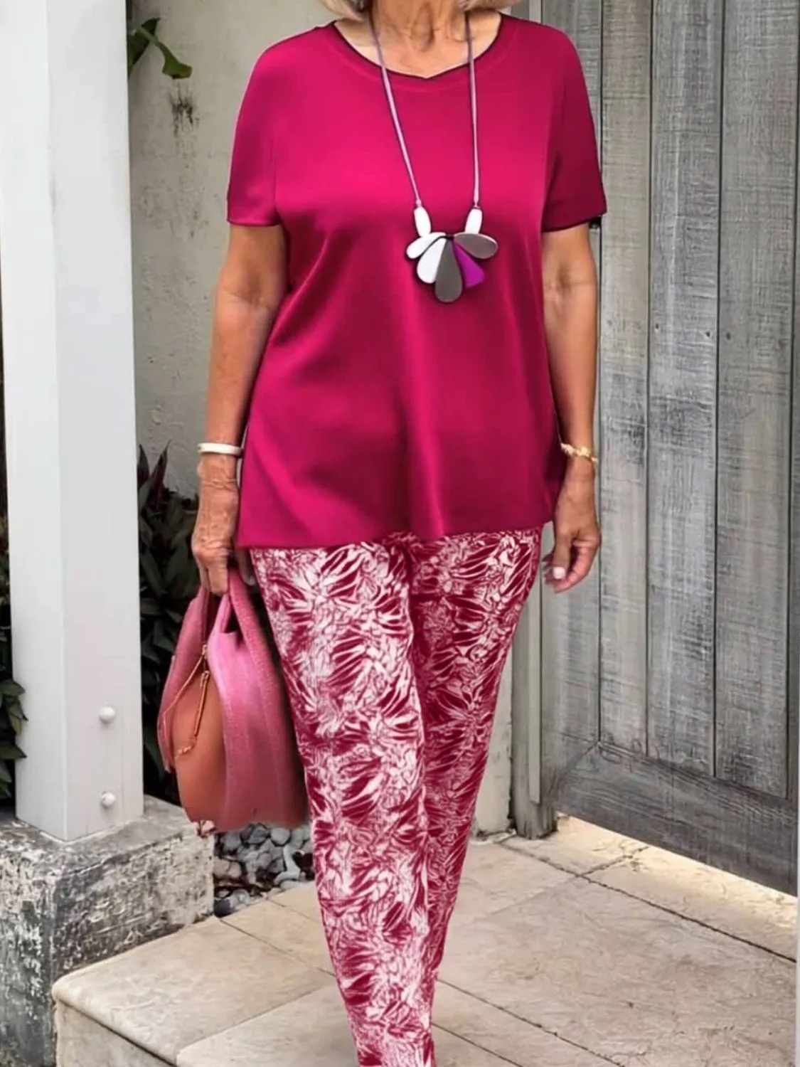 Full Size Round Neck Short Sleeve Top and Pants Set Plus Size - Image 9