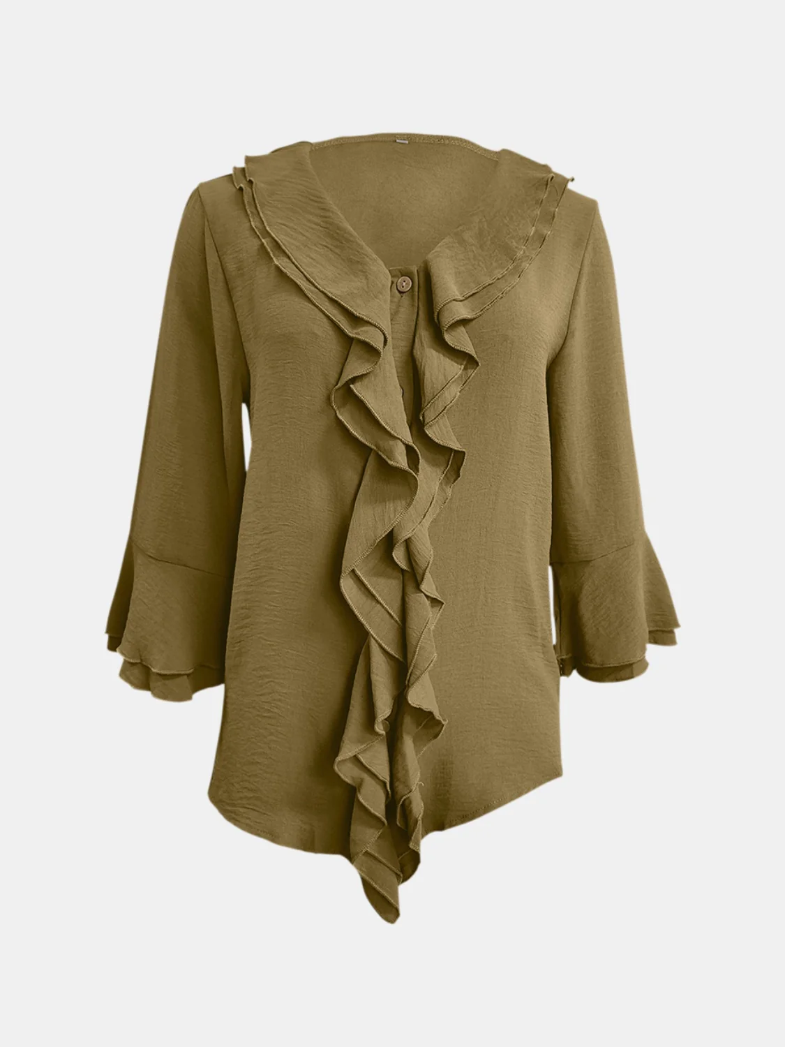 Full Size Ruffled V-Neck Flounce Sleeve Blouse - Image 17