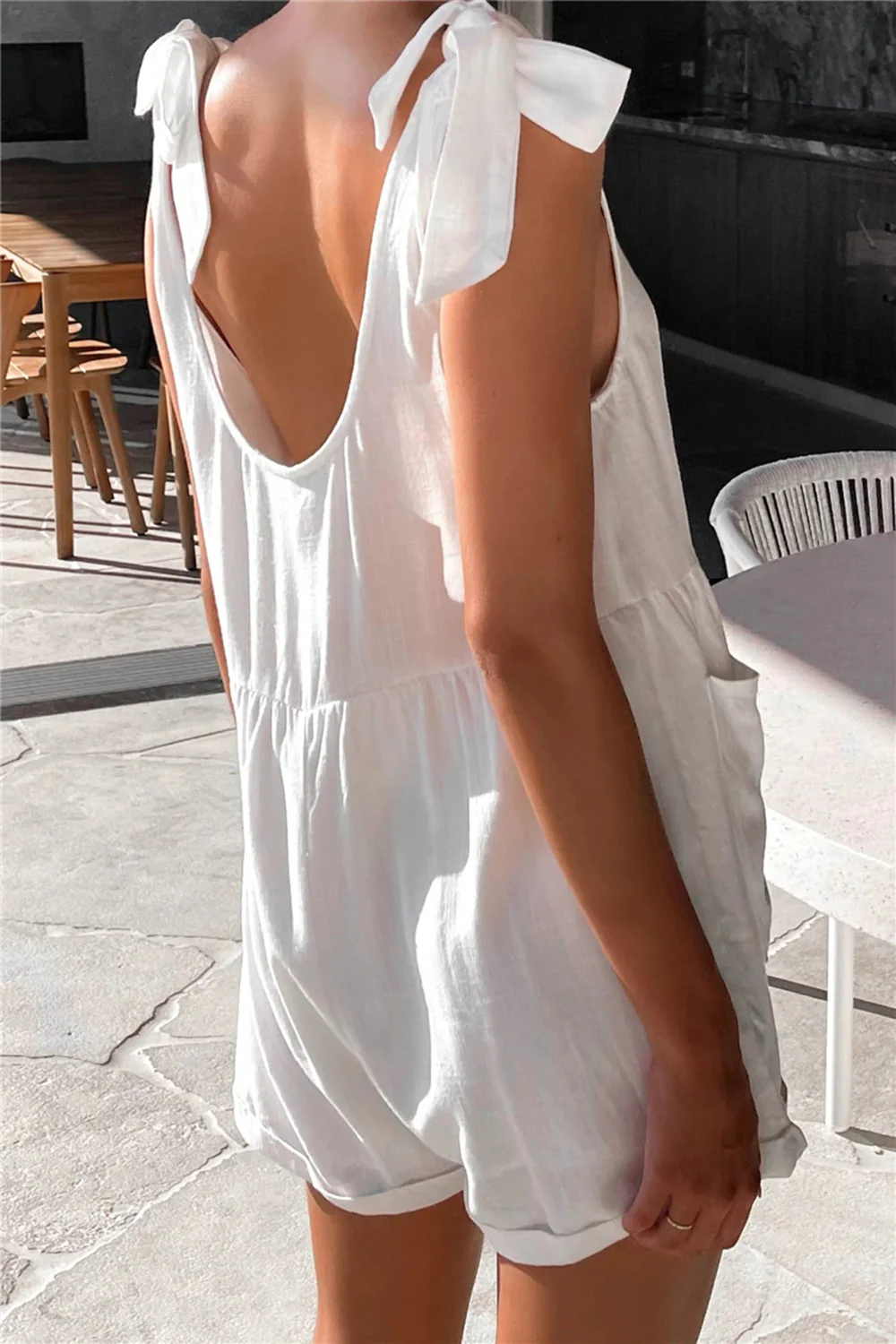 Full Size Scoop Neck Tie Shoulder Romper - Image 8