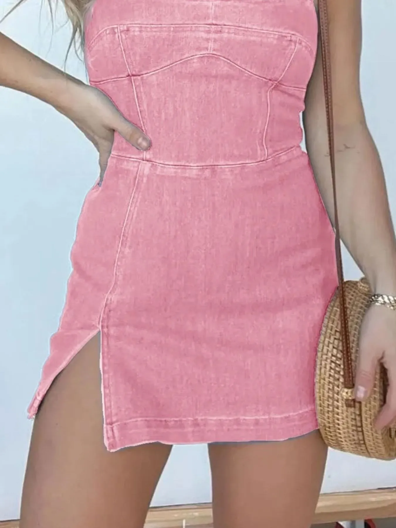 Full Size Slit Square Neck Denim Dress Plus Size - Image 10