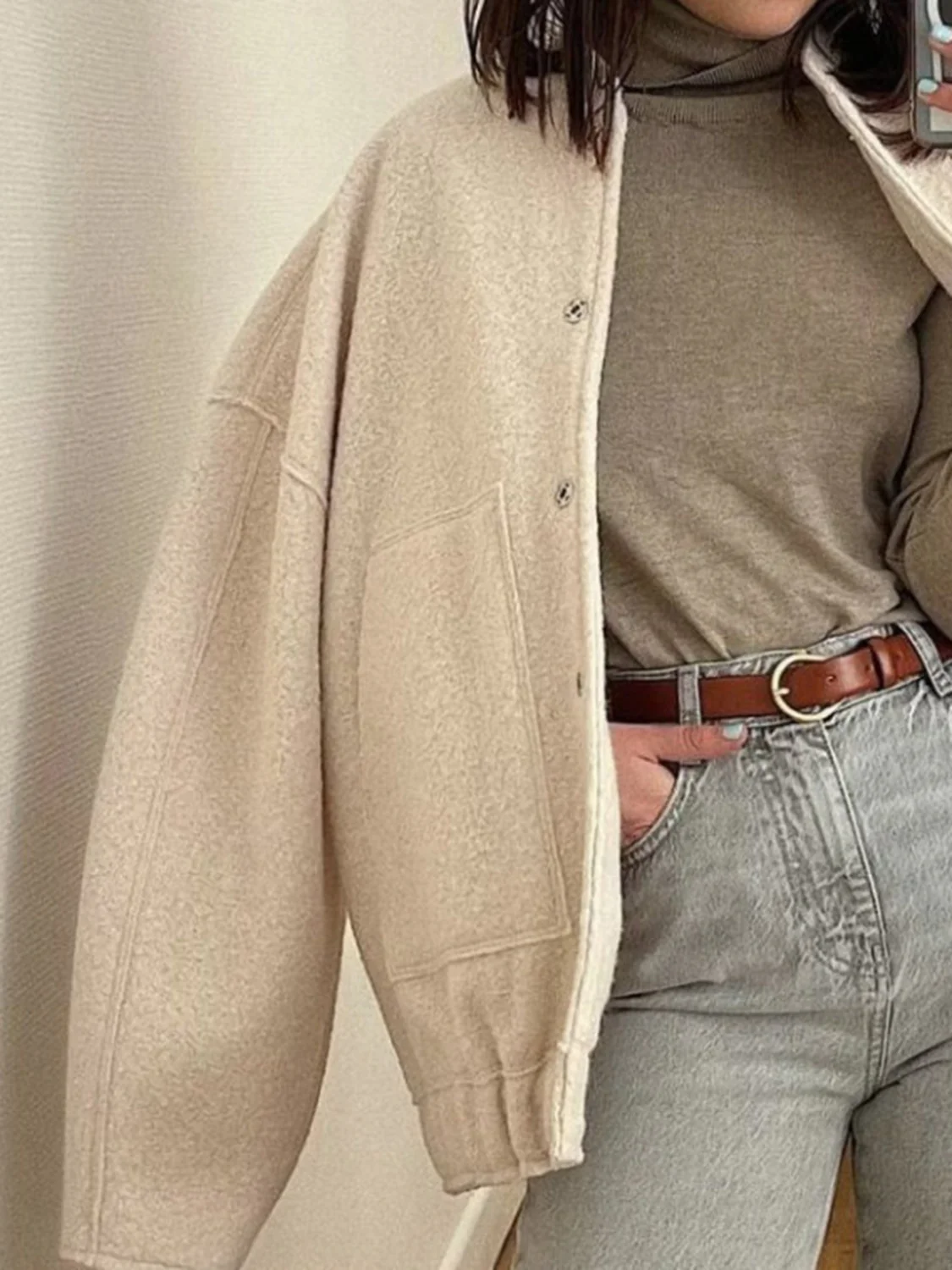 Full Size Snap Down Drop Shoulder Jacket - Image 11