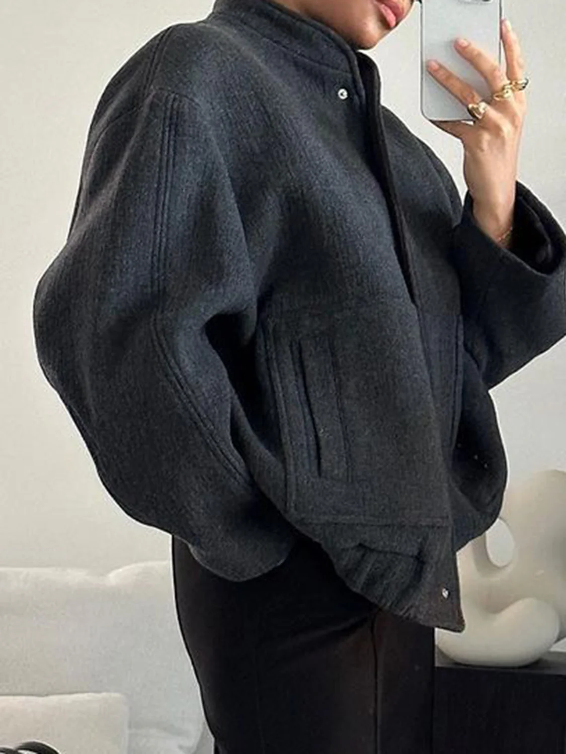 Full Size Snap Down Drop Shoulder Jacket - Image 14