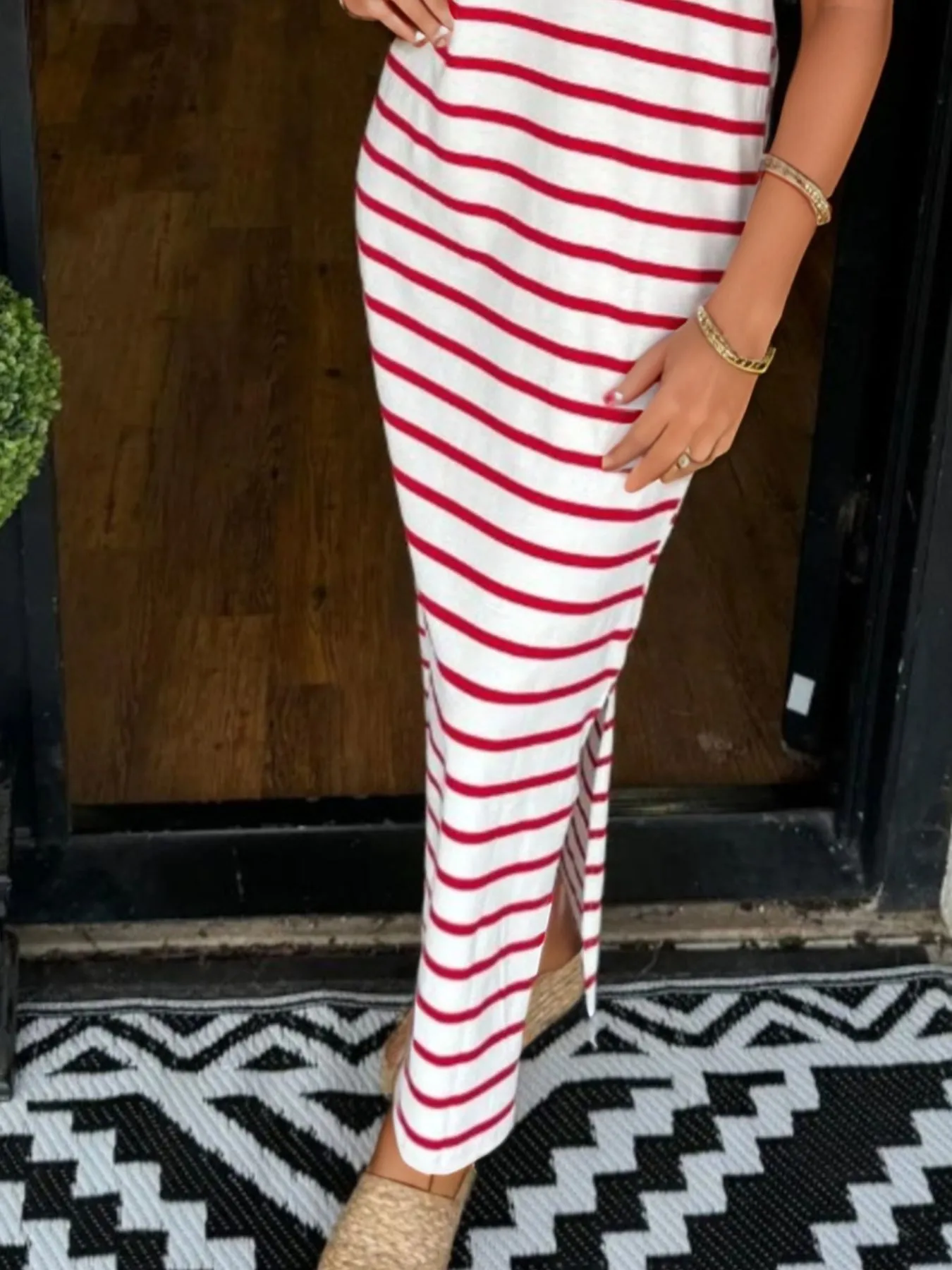 Full Size Striped T-Shirt Maxi Dress with Side Slit Plus Size - Image 3
